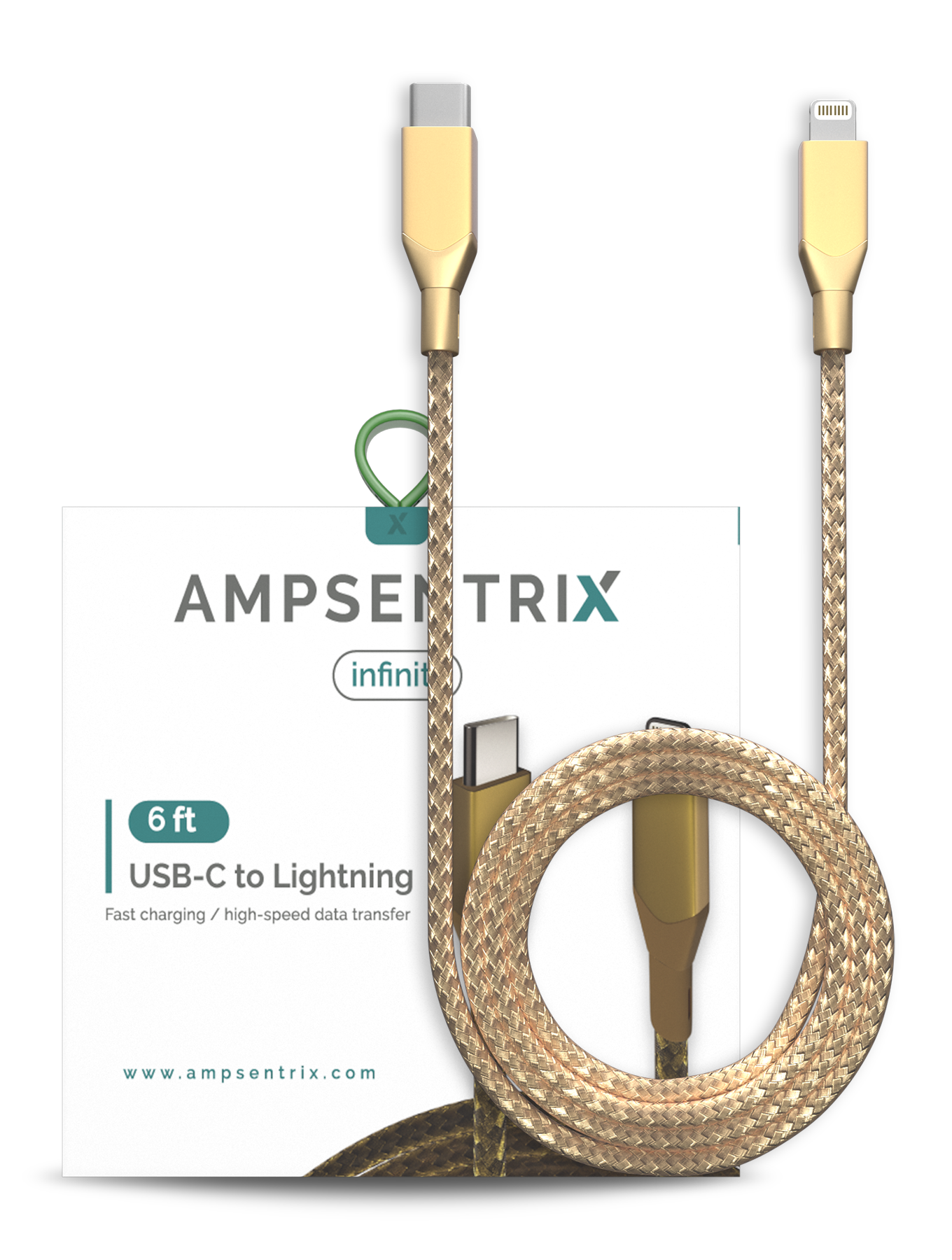 USB Type C To Lightning Kabel (Non-MFI) (1.8 m / 6 ft) (AmpSentrix Infinity) (Gold) – Bild 3