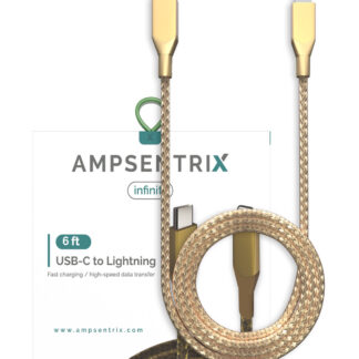 USB Type C To Lightning Kabel (Non-MFI) (1.8 m / 6 ft) (AmpSentrix Infinity) (Gold)