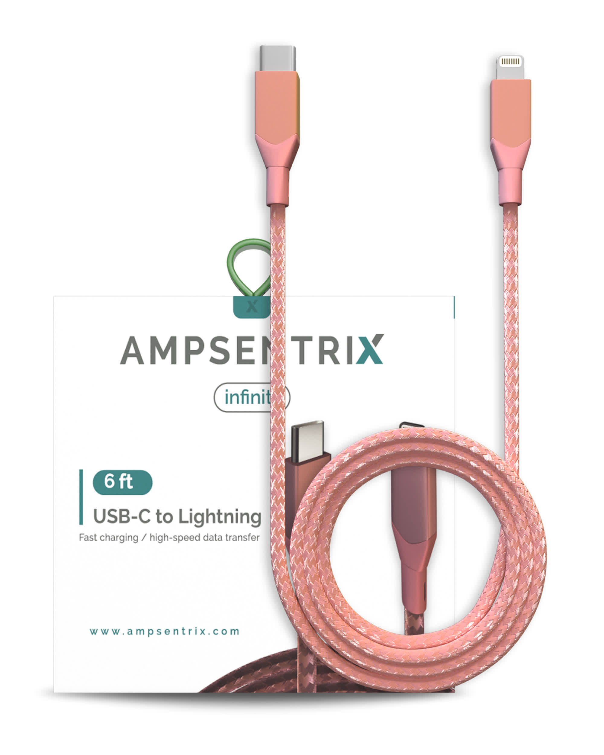 USB Type C To Lightning Kabel (Non-MFI) (1.8 m / 6 ft) (AmpSentrix Infinity) (Pink (Rosa))