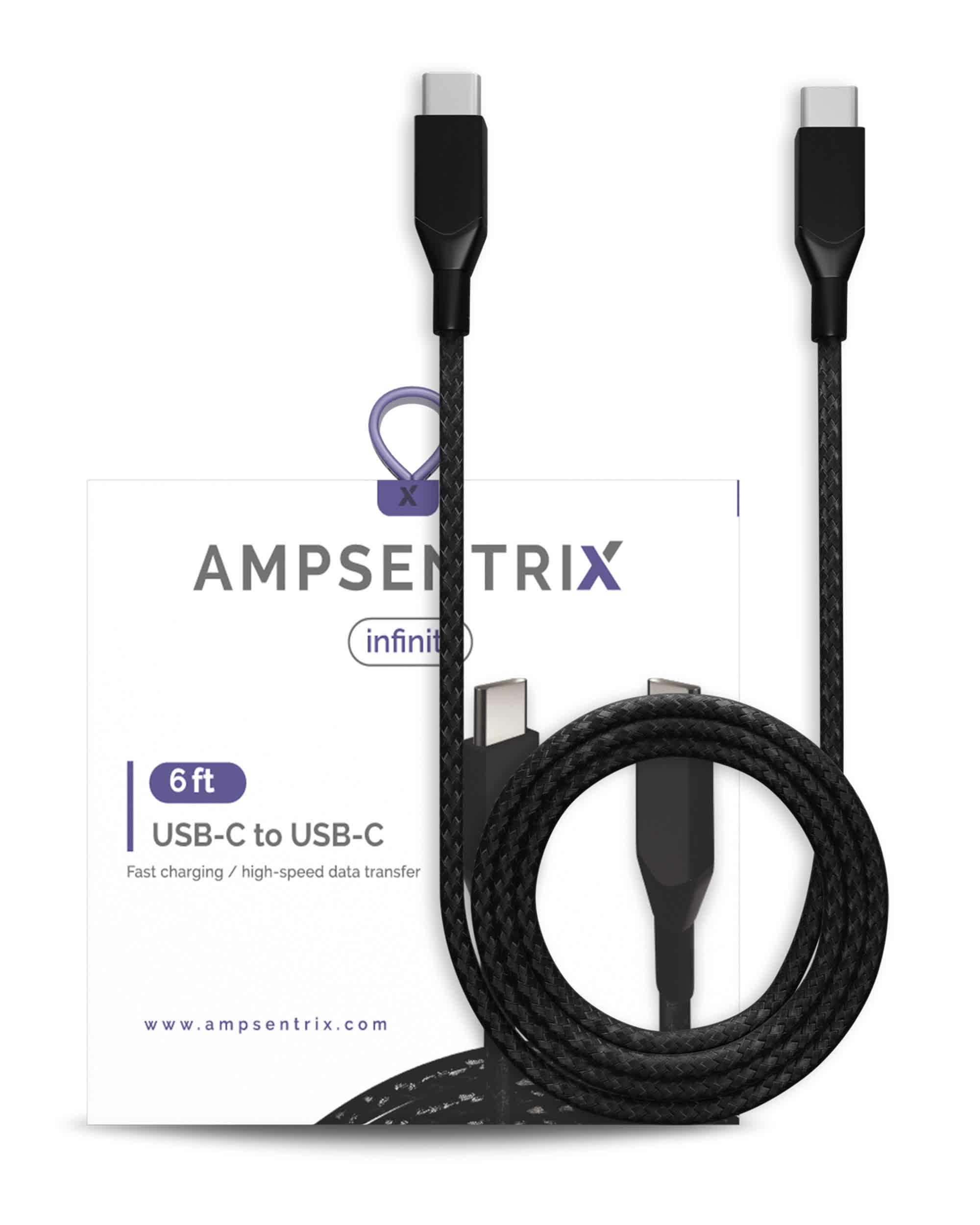 USB Type C To USB Type C Kabel (1.8 m / 6 ft) (AmpSentrix Infinity) (Black (Schwarz))