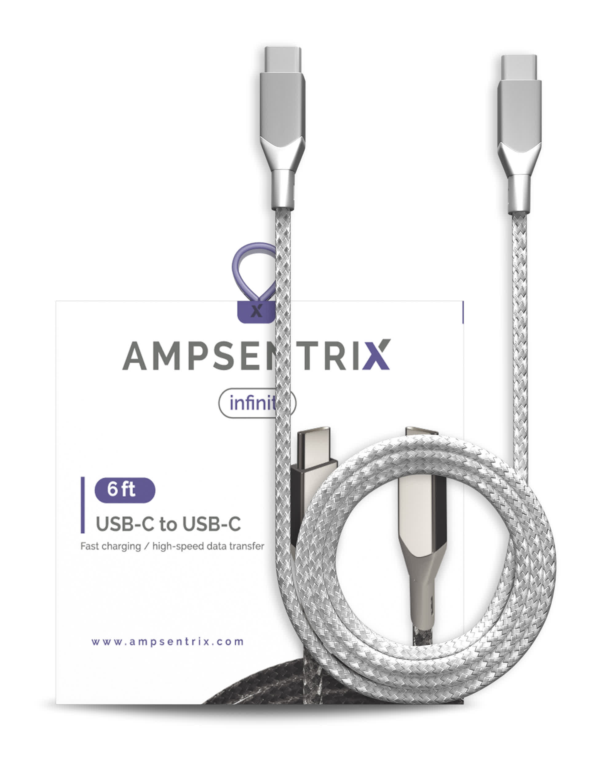 USB Type C To USB Type C Kabel (1.8 m / 6 ft) (AmpSentrix Infinity) (Silver (Silber))