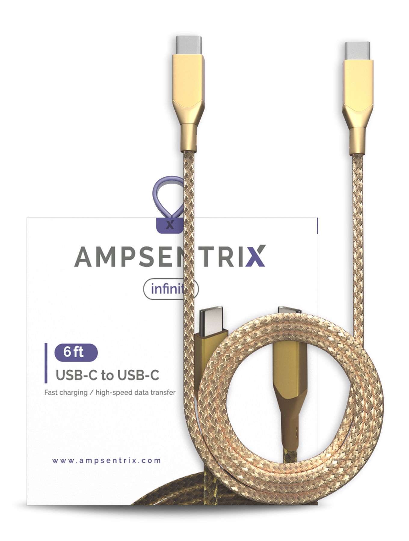 USB Type C To USB Type C Kabel (1.8 m / 6 ft) (AmpSentrix Infinity) (Gold) – Bild 4