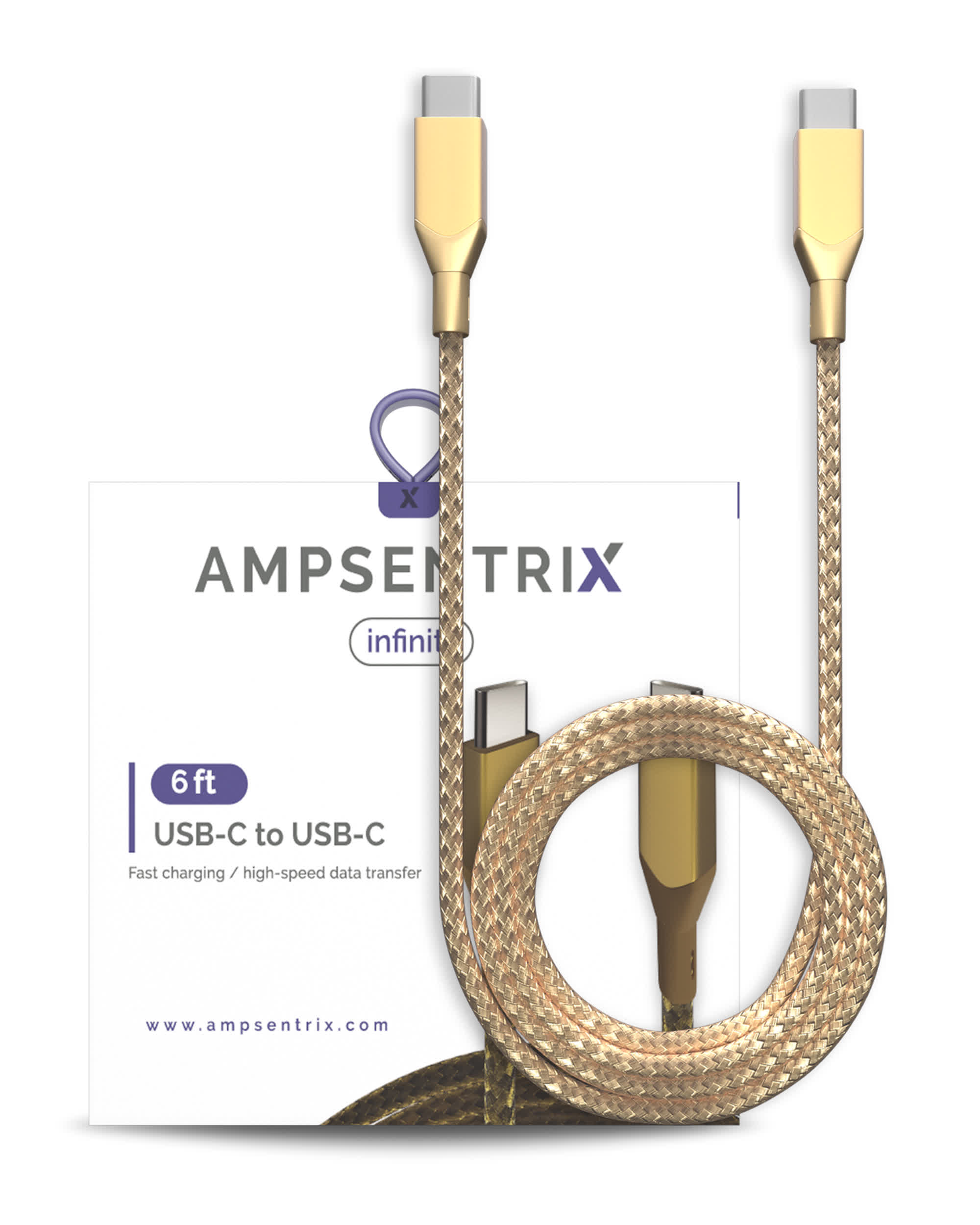 USB Type C To USB Type C Kabel (1.8 m / 6 ft) (AmpSentrix Infinity) (Gold)