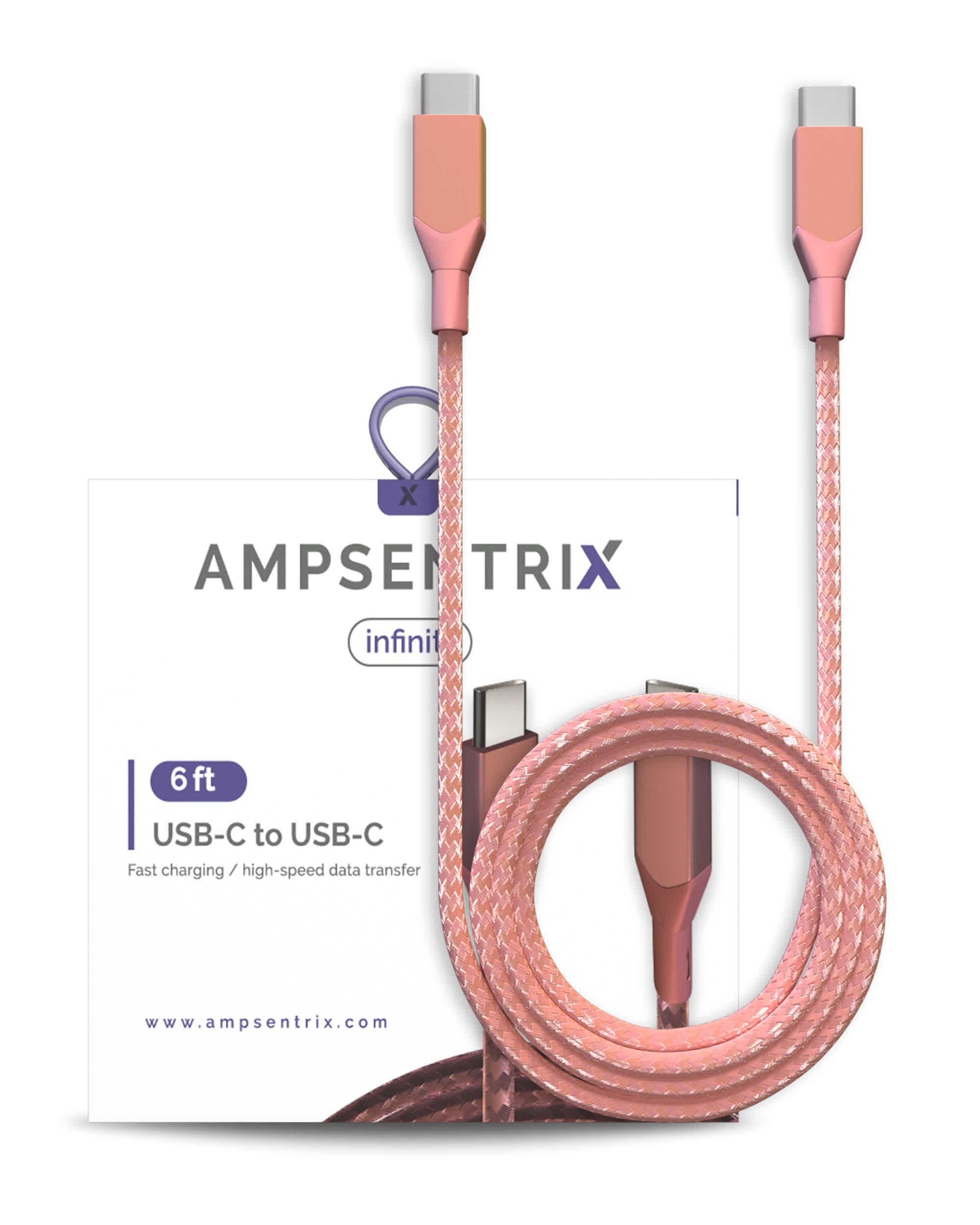USB Type C To USB Type C Kabel (1.8 m / 6 ft) (AmpSentrix Infinity) (Pink (Rosa))