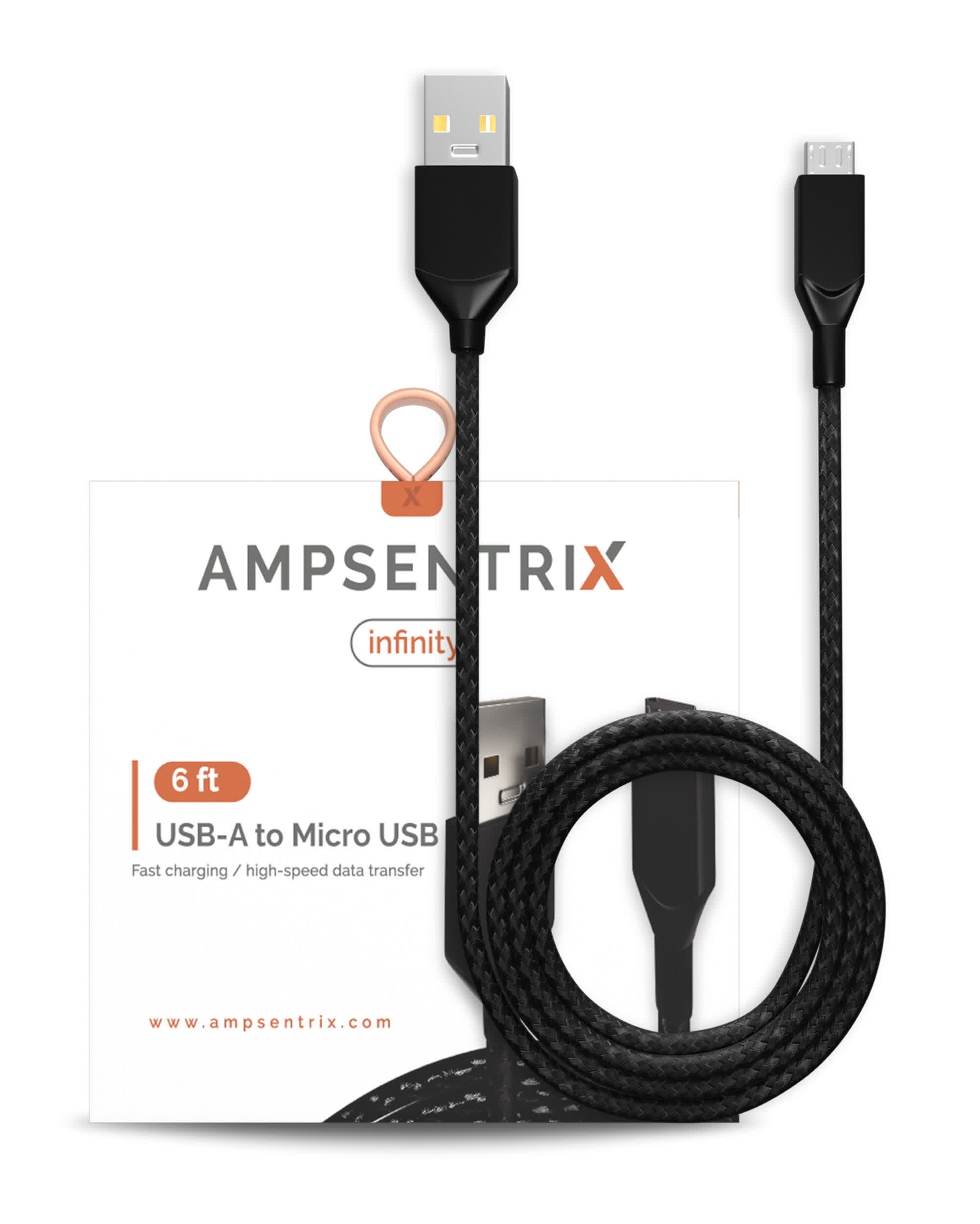Micro USB To USB Type A Kabel (1.8 m / 6 ft) (AmpSentrix Infinity) (Black (Schwarz))