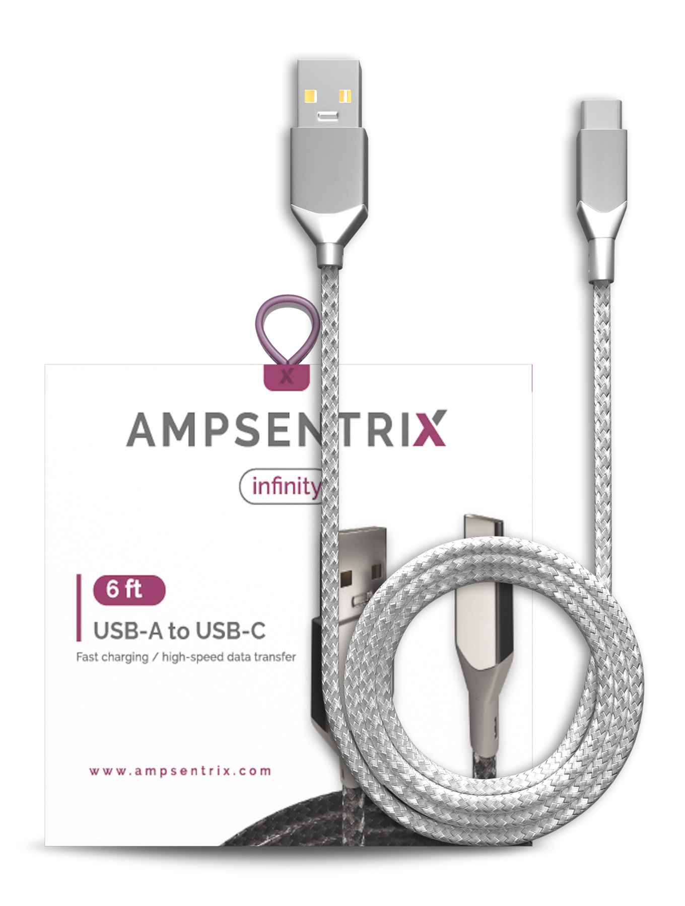 USB Type C To USB Type A Kabel (1.8 m / 6 ft) (AmpSentrix Infinity) (Silver (Silber)) – Bild 3