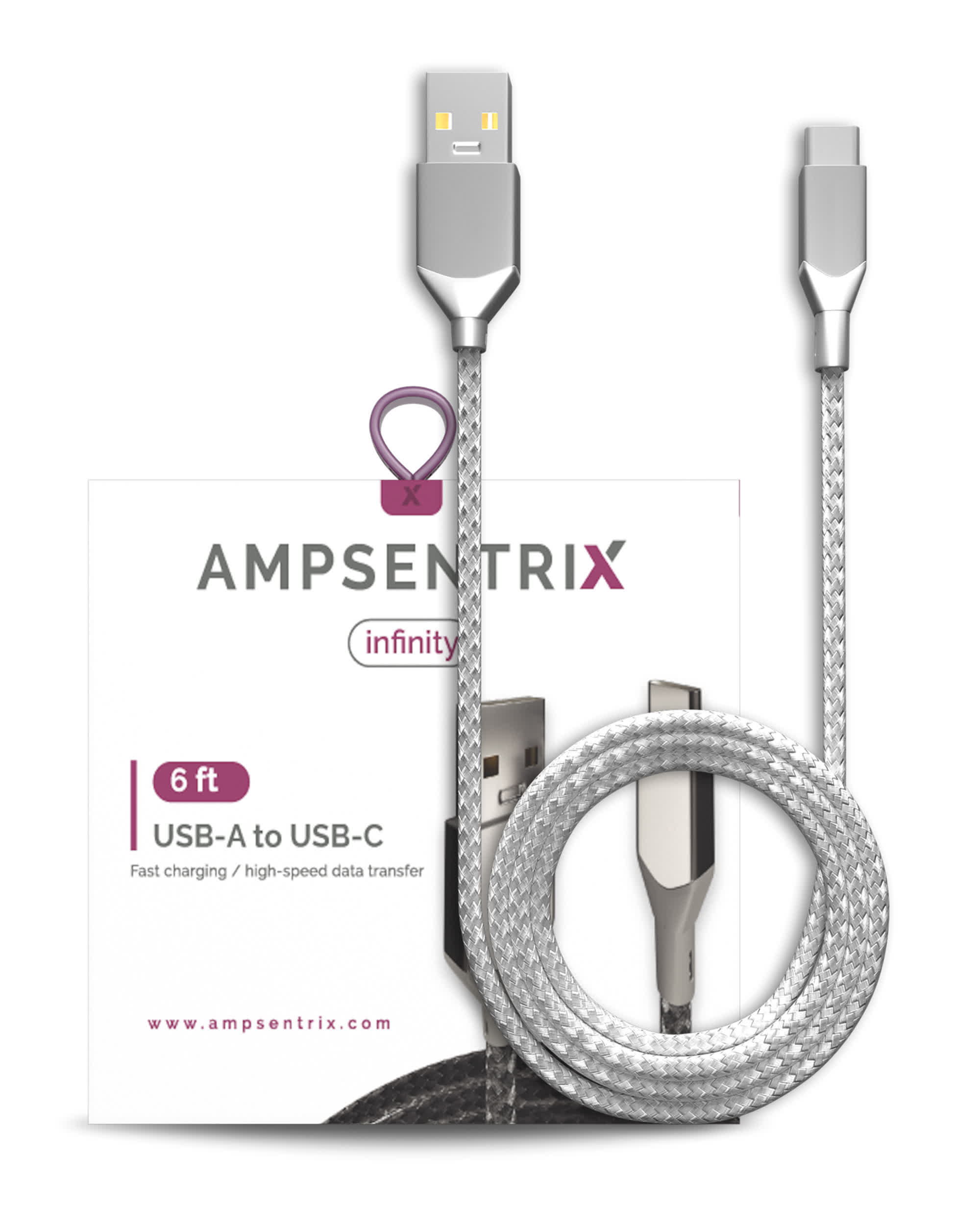USB Type C To USB Type A Kabel (1.8 m / 6 ft) (AmpSentrix Infinity) (Silver (Silber))