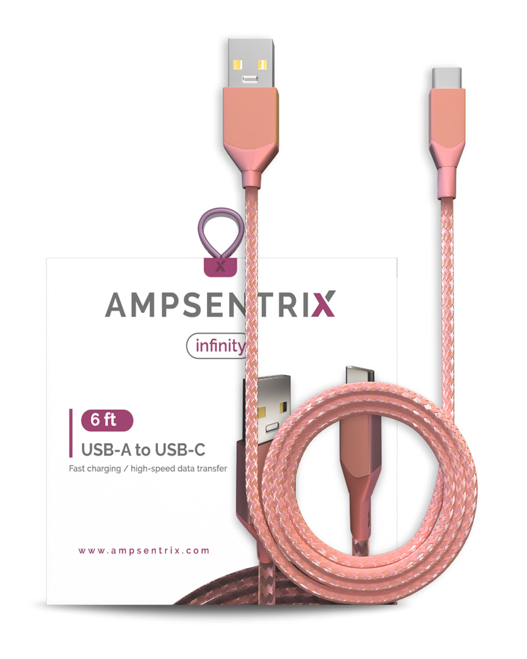USB Type C To USB Type A Kabel (1.8 m / 6 ft) (AmpSentrix Infinity) (Pink (Rosa))