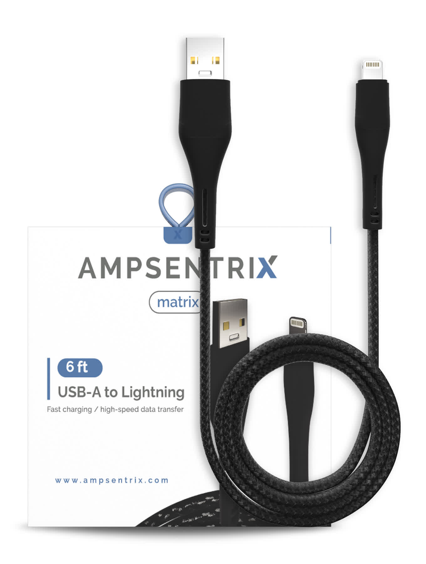 USB Type A To Lightning Kabel (Non-MFI) (1.8 m / 6 ft) (AmpSentrix Matrix) (Black (Schwarz))