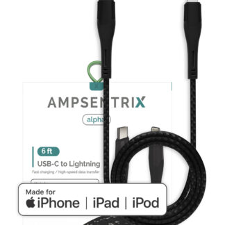 Lightning To USB Type C Kabel (MFI) (1.8 m / 6 ft) (AmpSentrix Alpha) (Black (Schwarz))