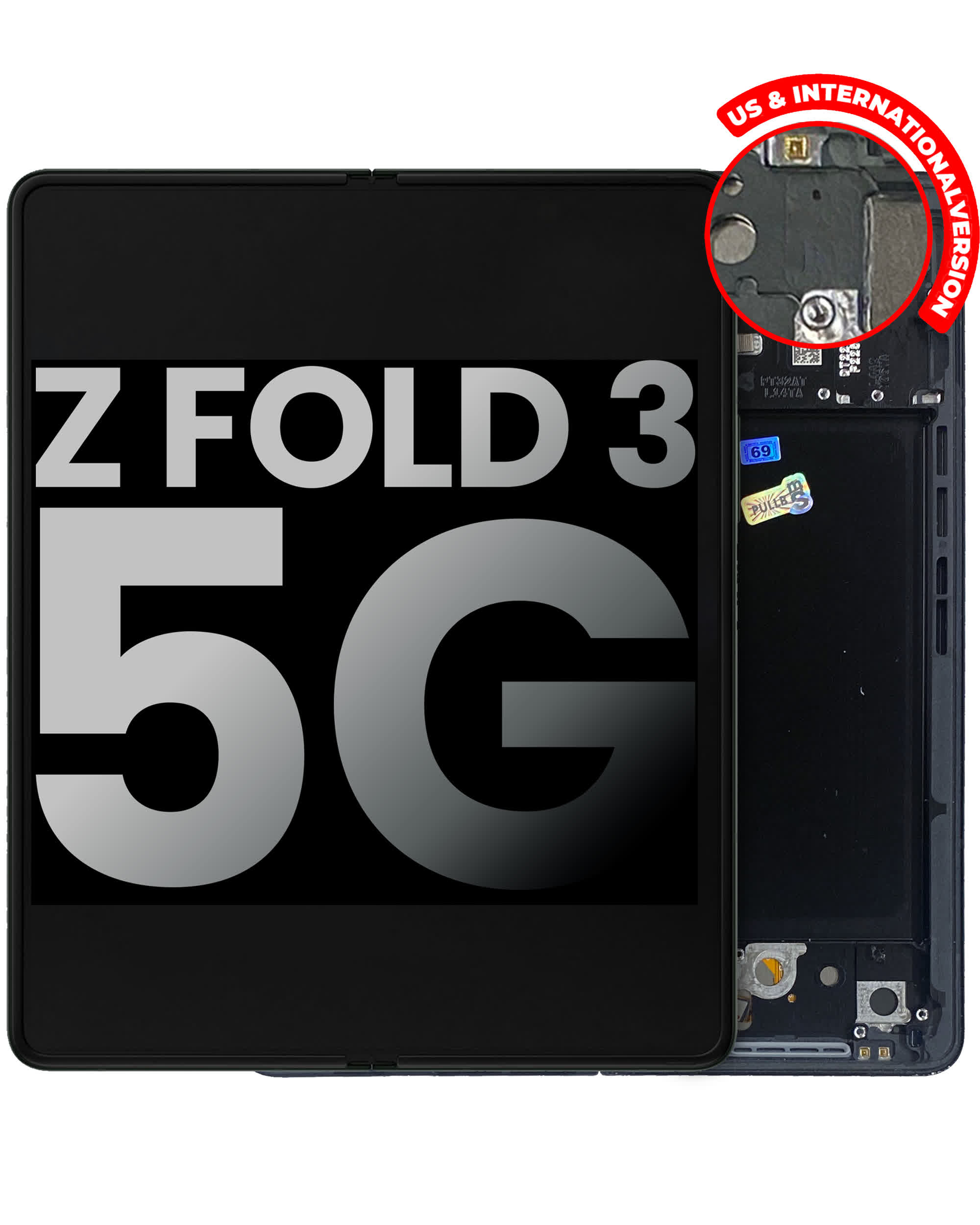 Inner OLED Display mit Rahmen für Samsung Galaxy Z Fold 3 5G (US & International) (ausgebautes Originalteil: Grade A) (Phantom Black)