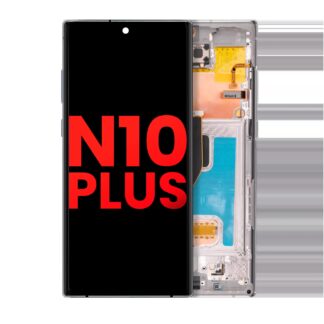 OLED Display mit Rahmen für Samsung Galaxy Note 10 Plus / 5G (Aftermarket Plus) (Aura Glow / Silver)