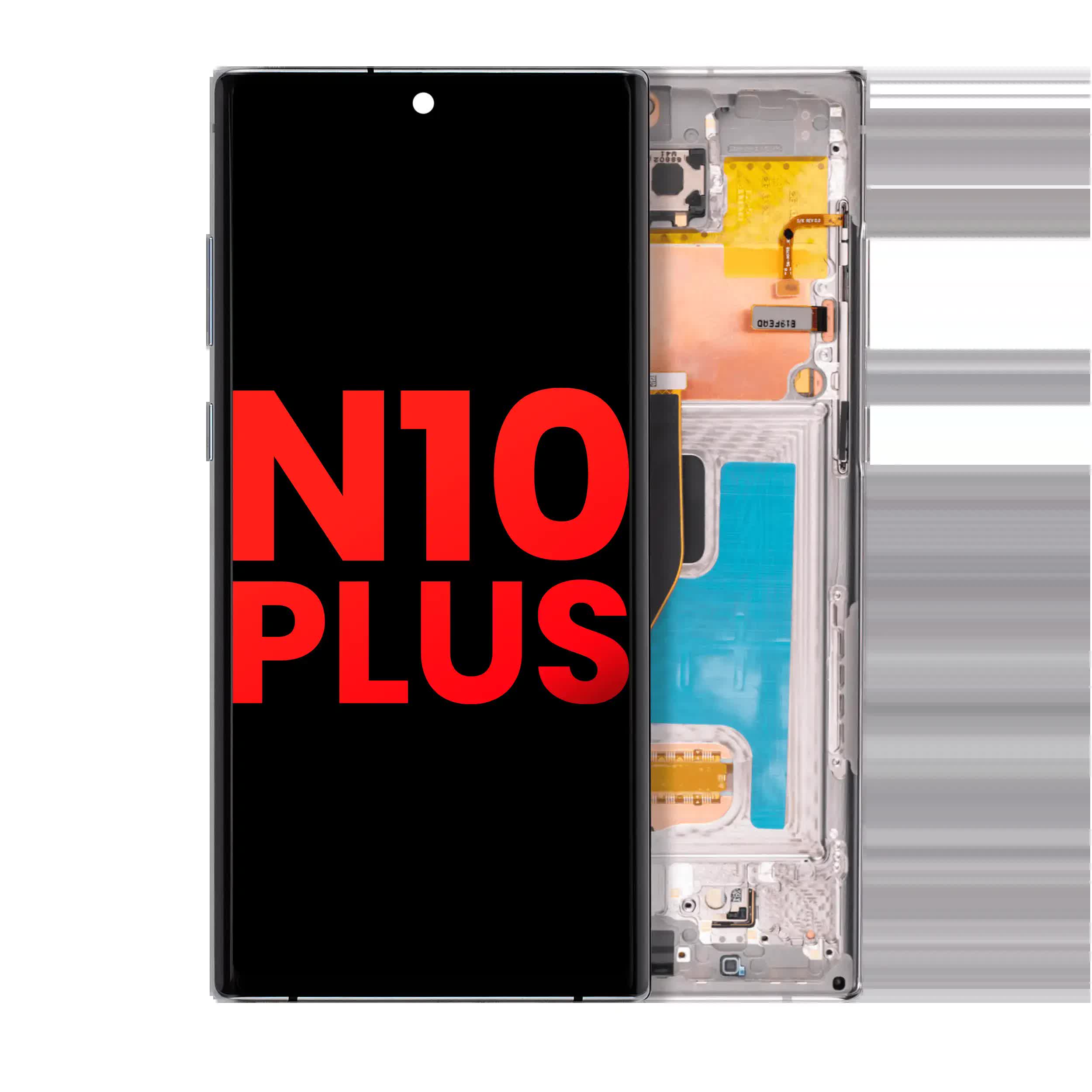 OLED Display mit Rahmen für Samsung Galaxy Note 10 Plus / 5G (Aftermarket Plus) (Aura Glow / Silver)