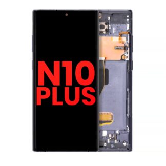 OLED Display mit Rahmen für Samsung Galaxy Note 10 Plus / 5G (Aftermarket Plus) (Aura Black)