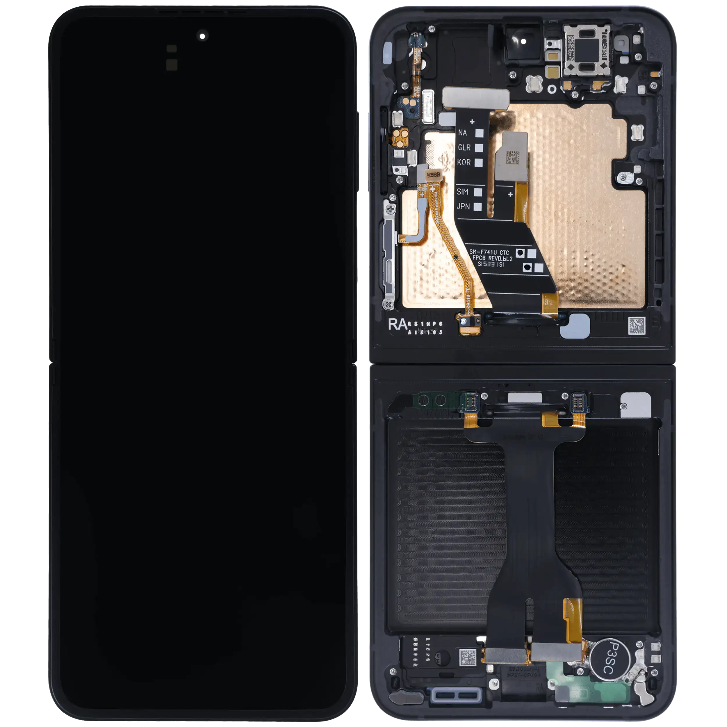 Inner OLED Display mit Rahmen für Samsung Galaxy Z Flip 7 FE 5G (Service Pack) (Black (Schwarz)) – Bild 2