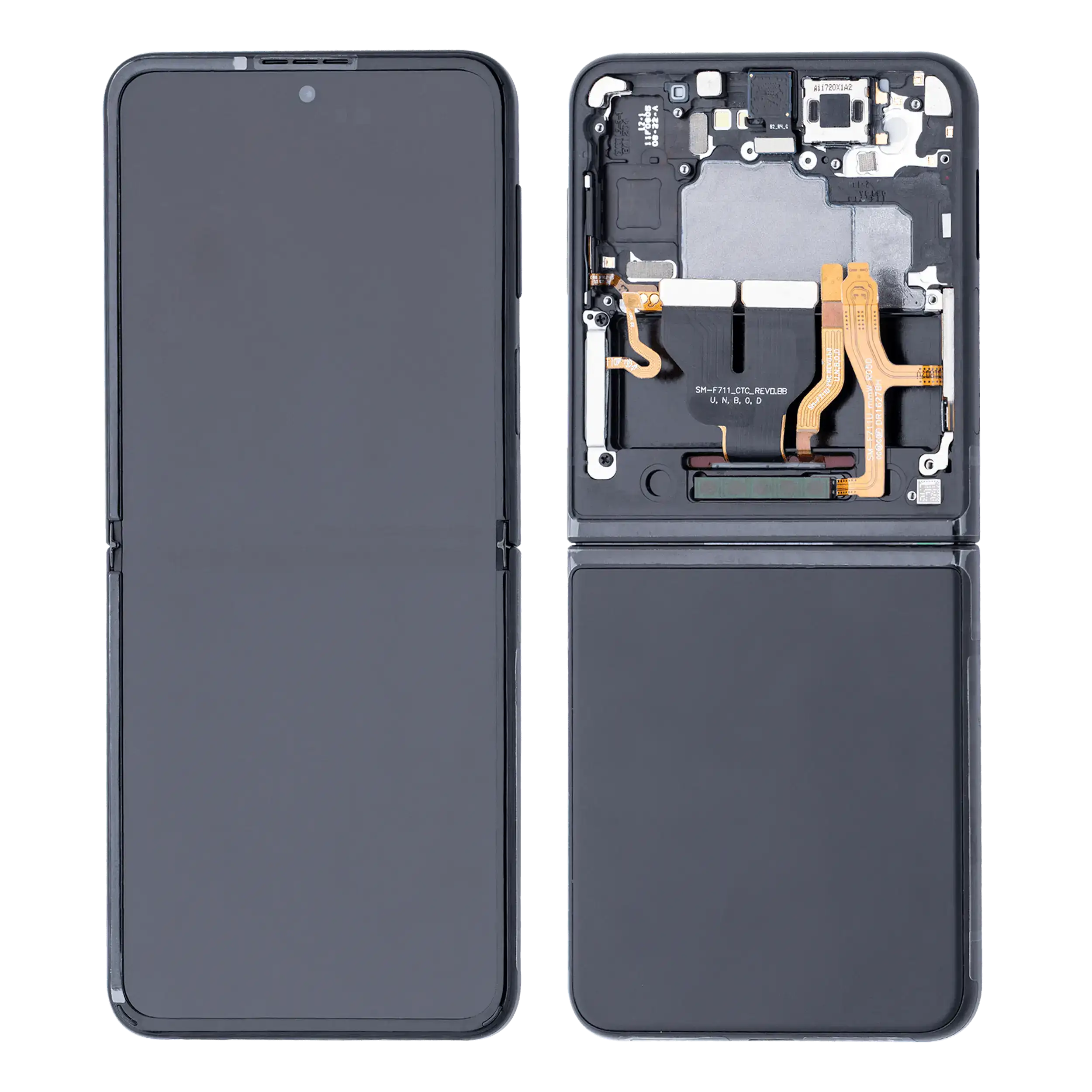 Inner OLED Display mit Rahmen für Samsung Galaxy Z Flip 3 5G (F711) (US & International) (Aftermarket Plus) (Phantom Black) – Bild 2