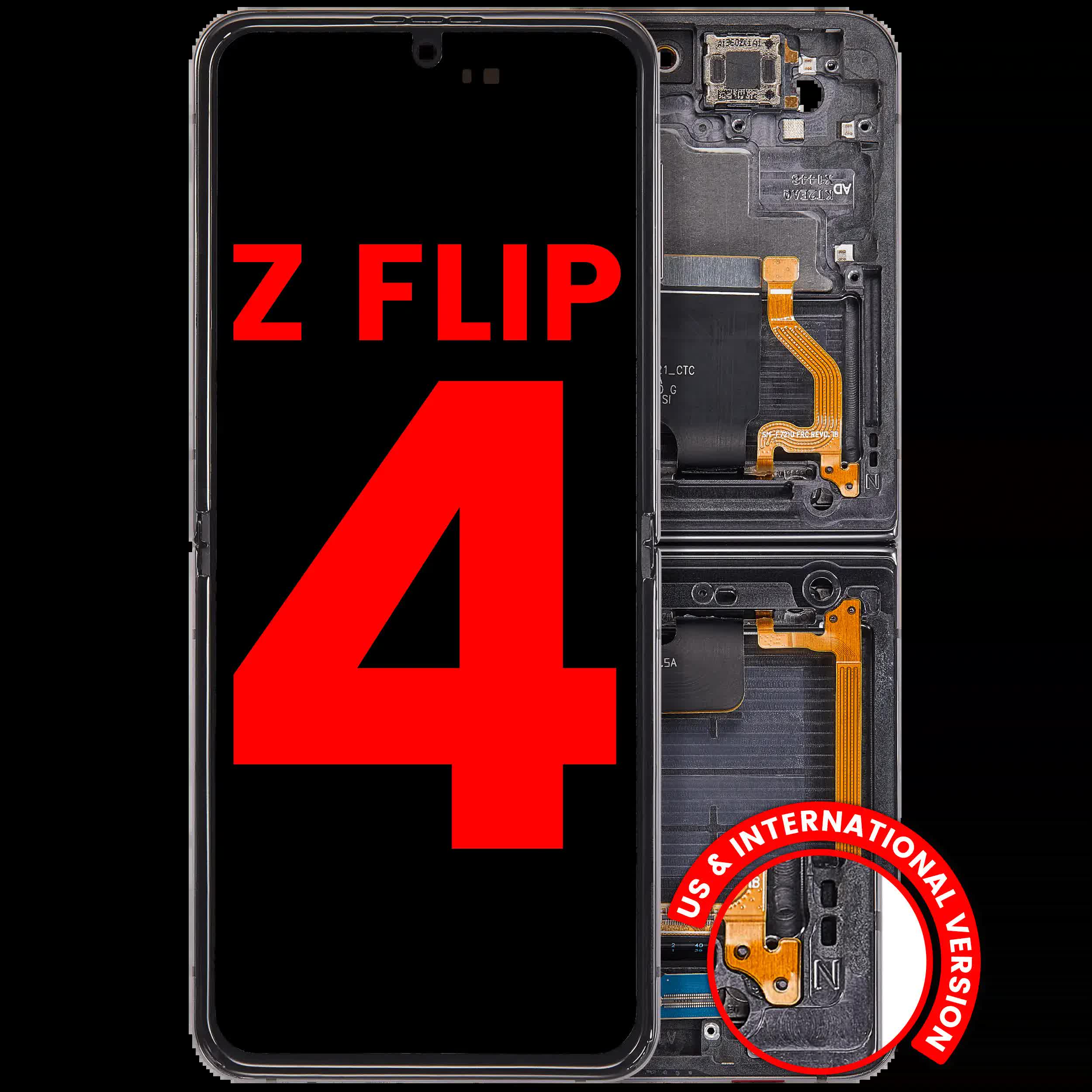 Inner OLED Display mit Rahmen für Samsung Galaxy Z Flip 4 5G (F721) (US & International Version) (Aftermarket Plus) (Graphite)