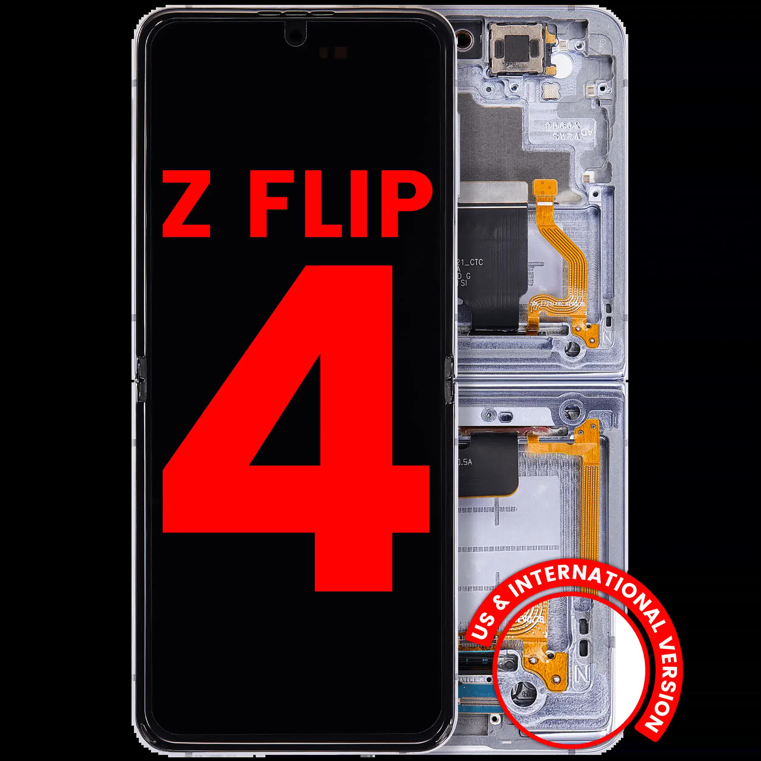 Inner OLED Display mit Rahmen für Samsung Galaxy Z Flip 4 5G (F721) (US & International Version) (Aftermarket Plus) (Blue (Blau))