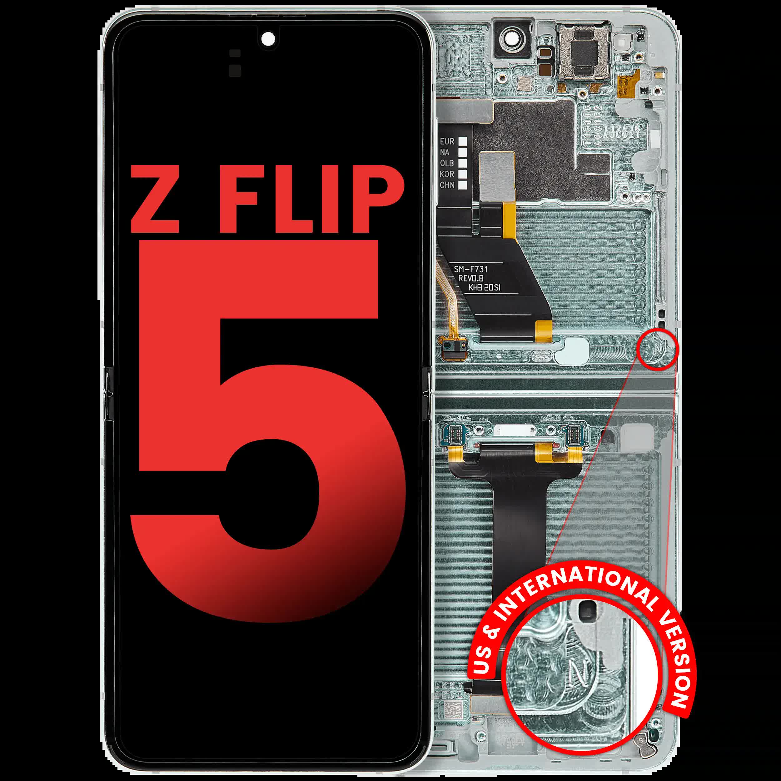 Inner OLED Display mit Rahmen für Samsung Galaxy Z Flip 5 5G (F731) (US & International) (Aftermarket Plus) (Green (Grün))