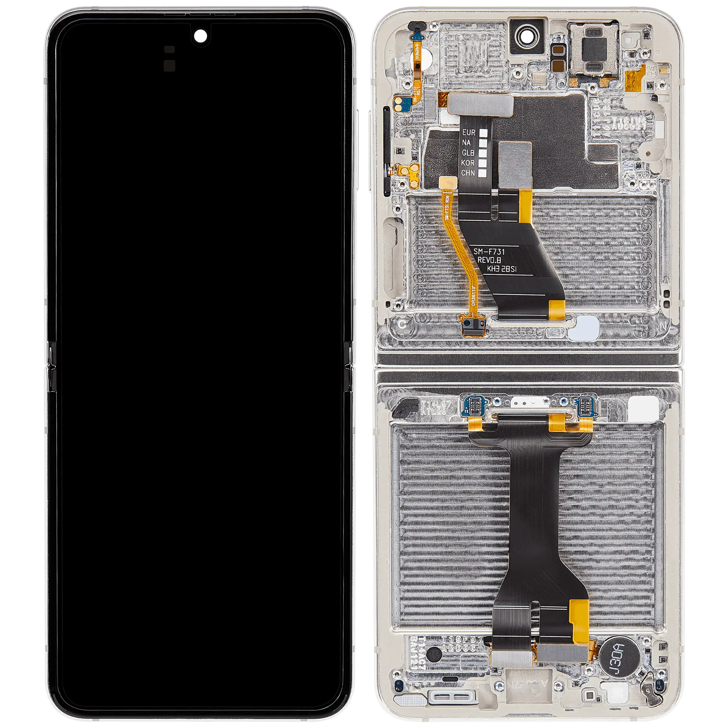 Inner OLED Display mit Rahmen für Samsung Galaxy Z Flip 5 5G (F731) (US & International) (Aftermarket Plus) (Cream) – Bild 2