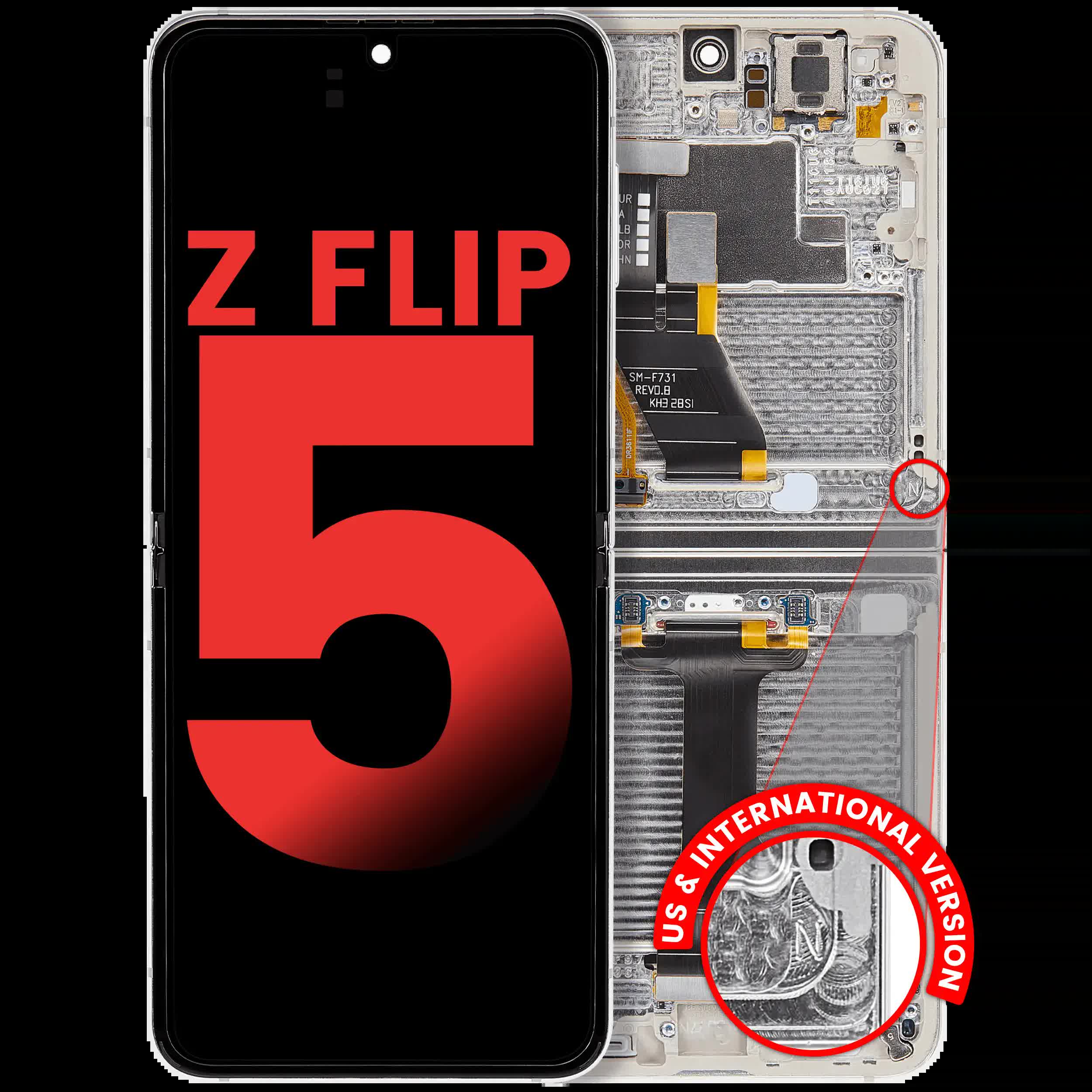 Inner OLED Display mit Rahmen für Samsung Galaxy Z Flip 5 5G (F731) (US & International) (Aftermarket Plus) (Cream)