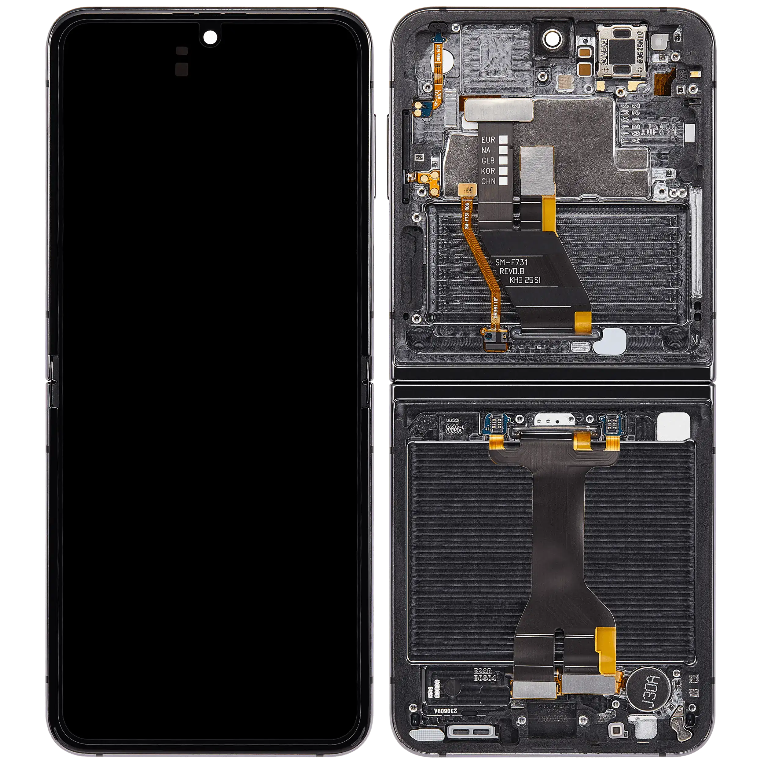 Inner OLED Display mit Rahmen für Samsung Galaxy Z Flip 5 5G (F731) (US & International) (Aftermarket Plus) (Gray (Grau)) – Bild 2