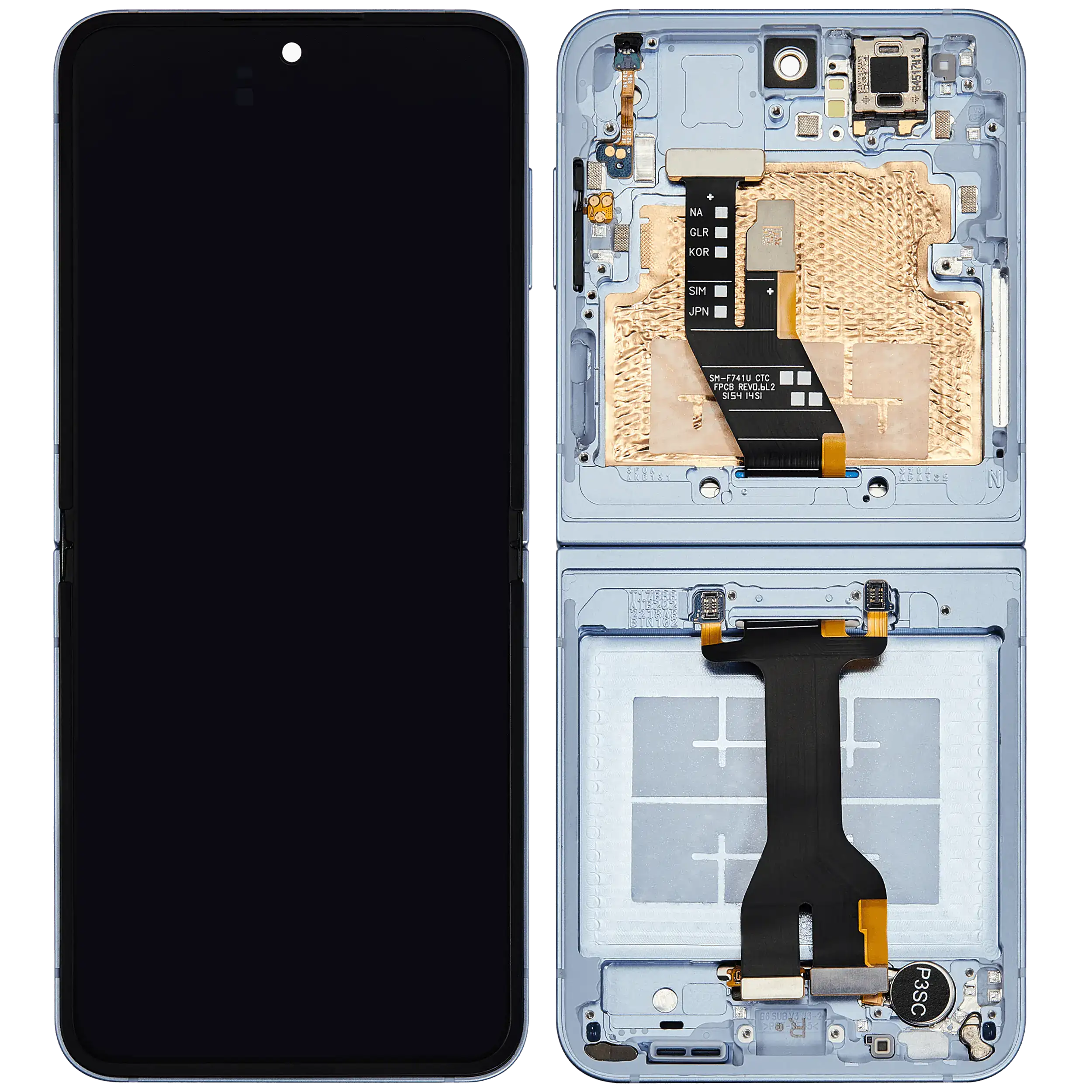 Inner OLED Display mit Rahmen für Samsung Galaxy Z Flip 6 5G (F741) (US & International) (Aftermarket Plus) (Blue (Blau)) – Bild 2