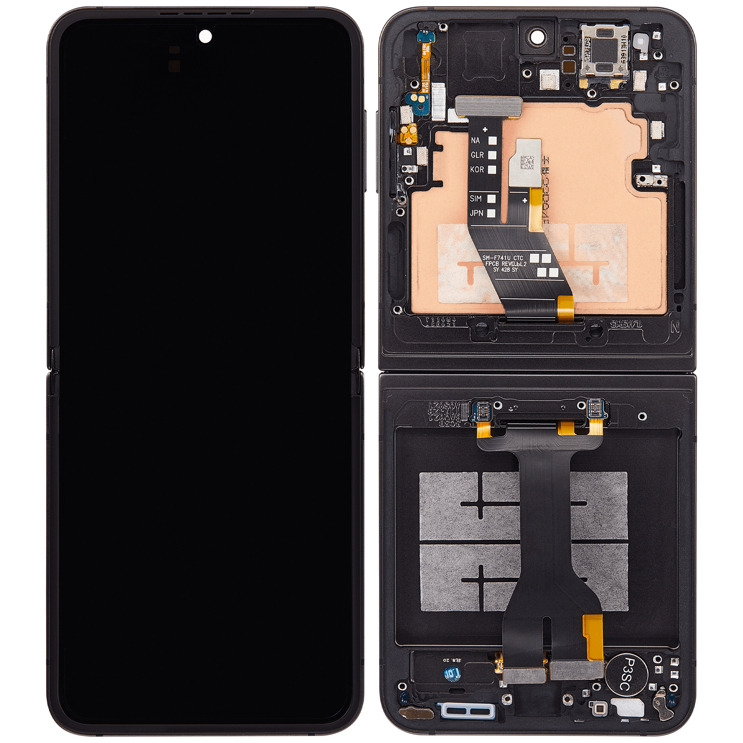 Inner OLED Display mit Rahmen für Samsung Galaxy Z Flip 6 5G (F741) (US & International) (Aftermarket Plus) (Black (Schwarz)) – Bild 2