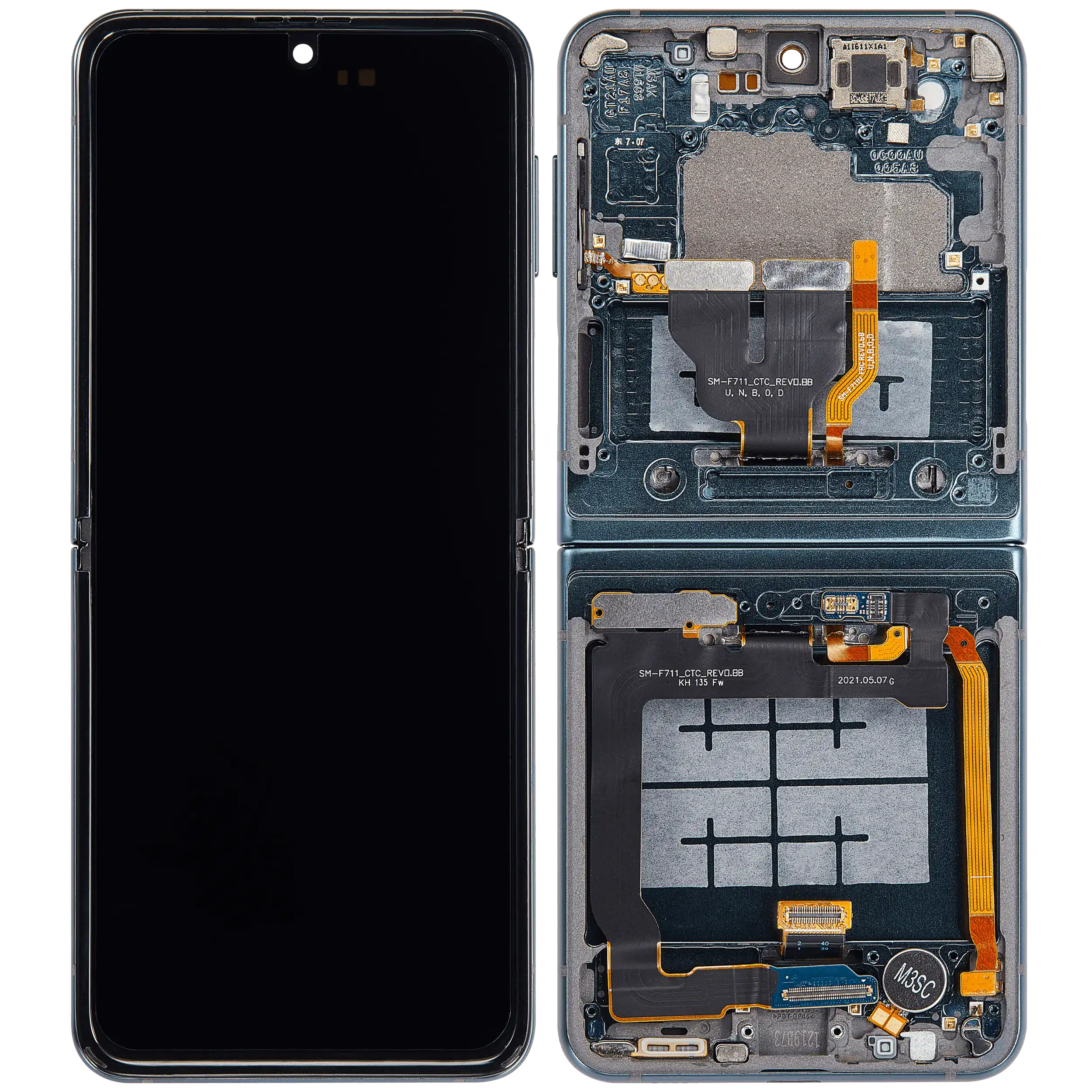 Inner OLED Display mit Rahmen für Samsung Galaxy Z Flip 3 5G (F711) (US & International) (Aftermarket Plus) (Green (Grün)) – Bild 2