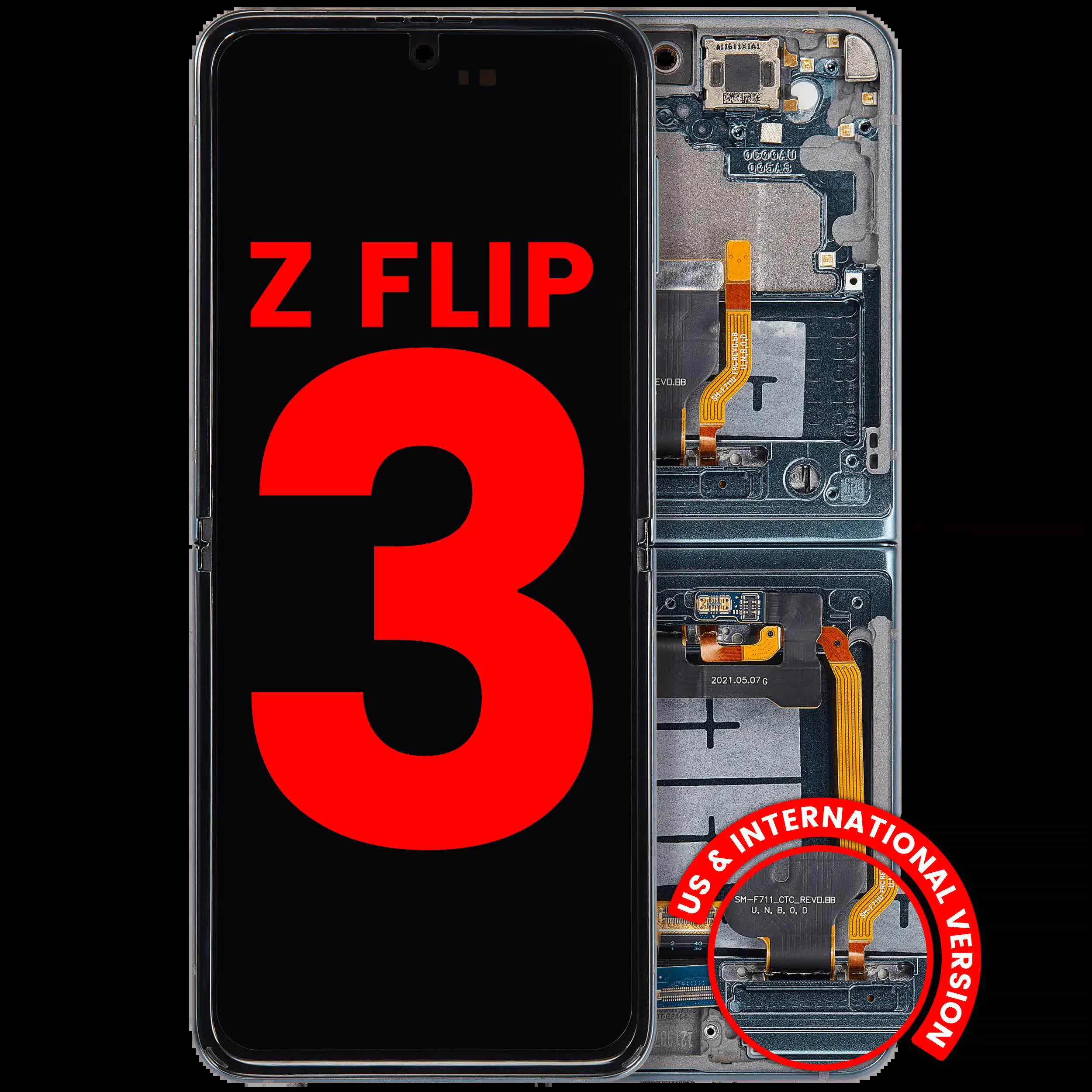 Inner OLED Display mit Rahmen für Samsung Galaxy Z Flip 3 5G (F711) (US & International) (Aftermarket Plus) (Green (Grün))