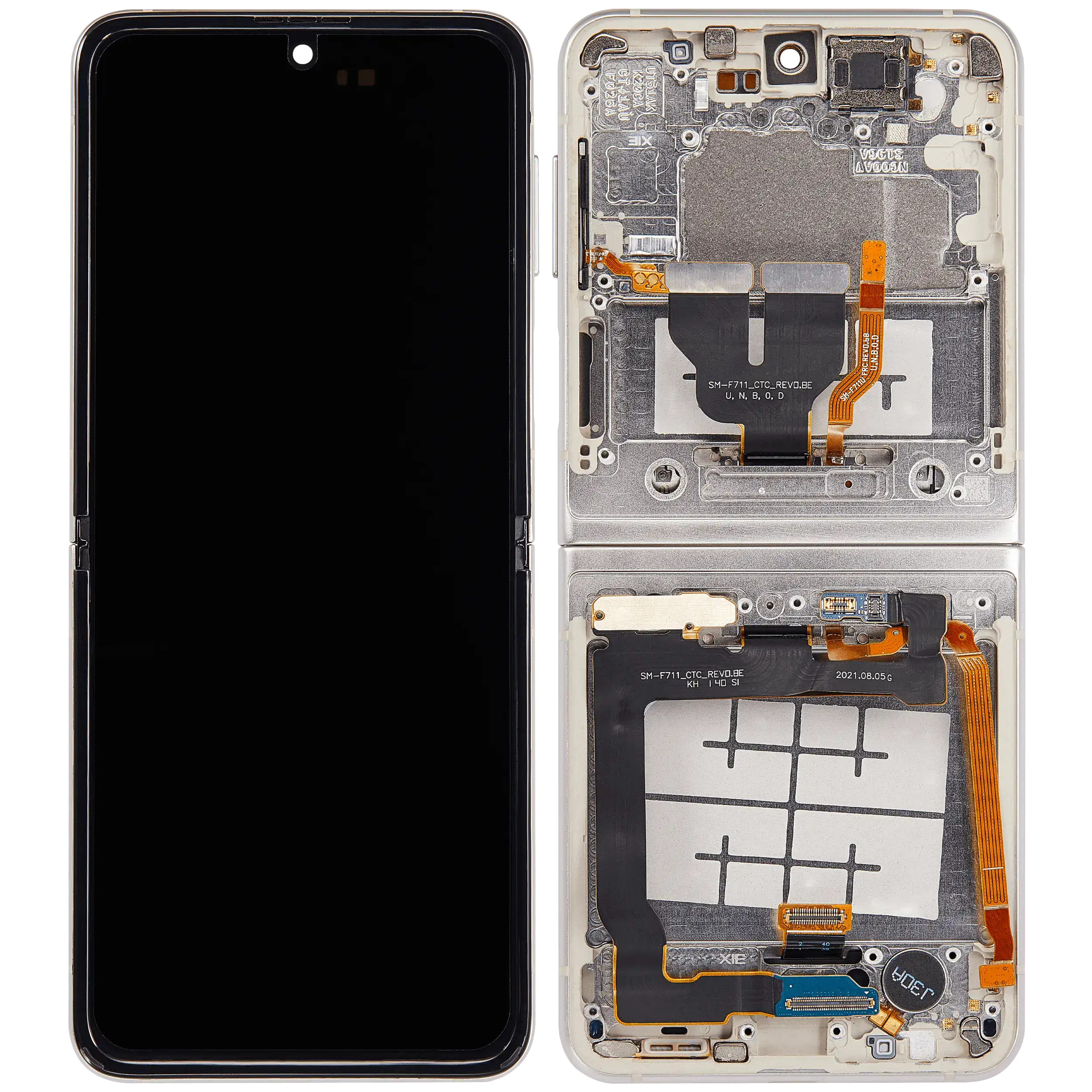 Inner OLED Display mit Rahmen für Samsung Galaxy Z Flip 3 5G (F711) (US & International) (Aftermarket Plus) (Cream) – Bild 2