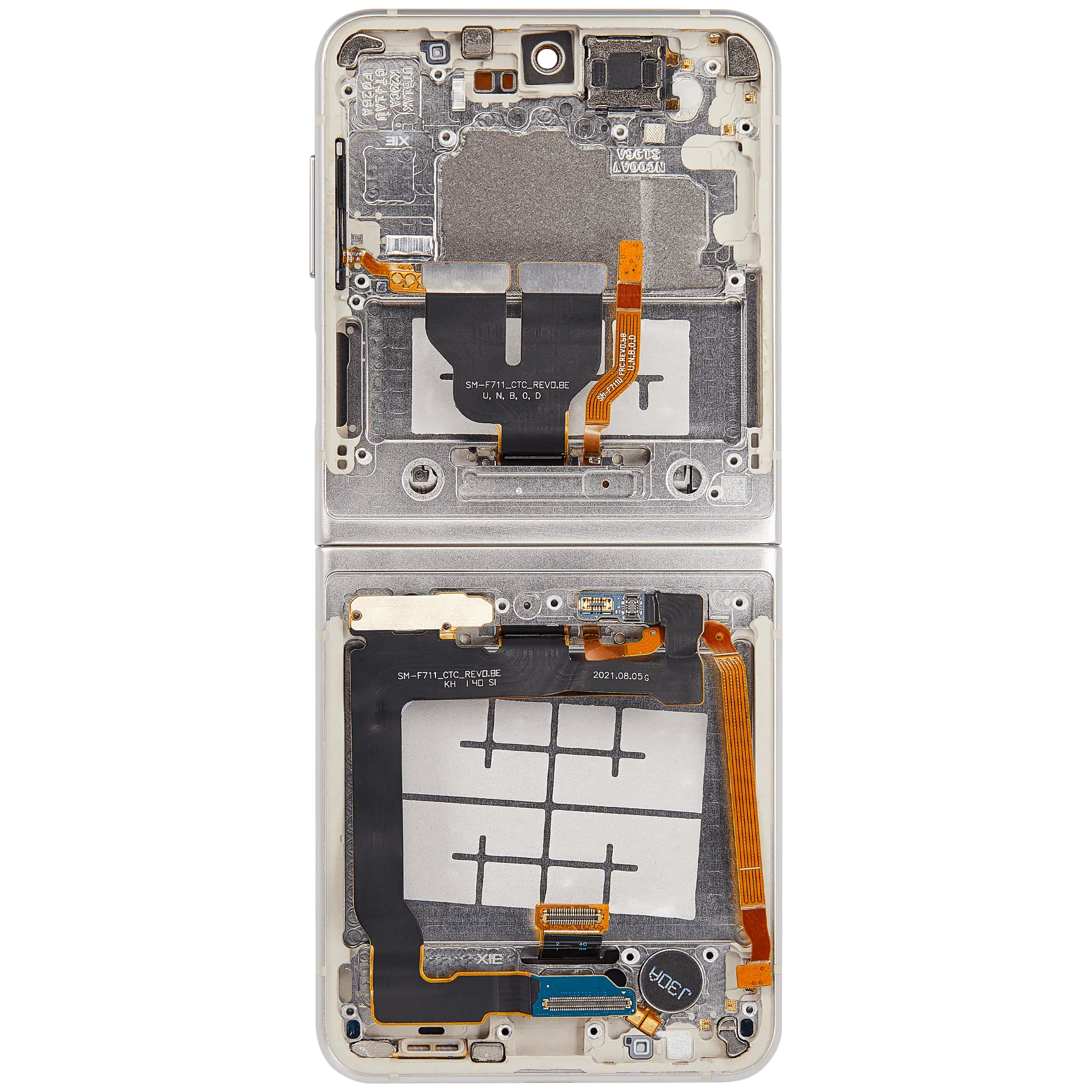 Inner OLED Display mit Rahmen für Samsung Galaxy Z Flip 3 5G (F711) (US & International) (Aftermarket Plus) (Cream) – Bild 4
