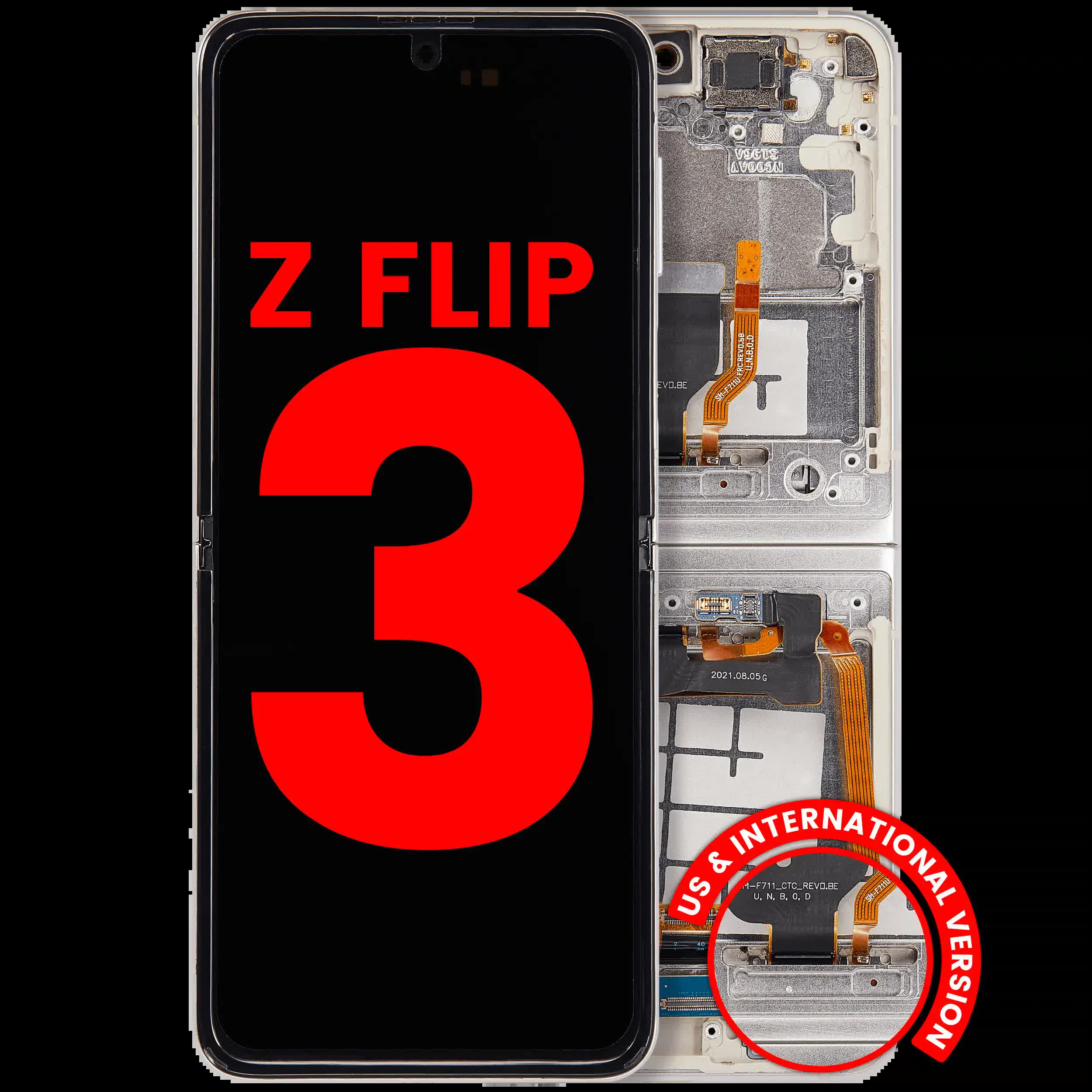 Inner OLED Display mit Rahmen für Samsung Galaxy Z Flip 3 5G (F711) (US & International) (Aftermarket Plus) (Cream)