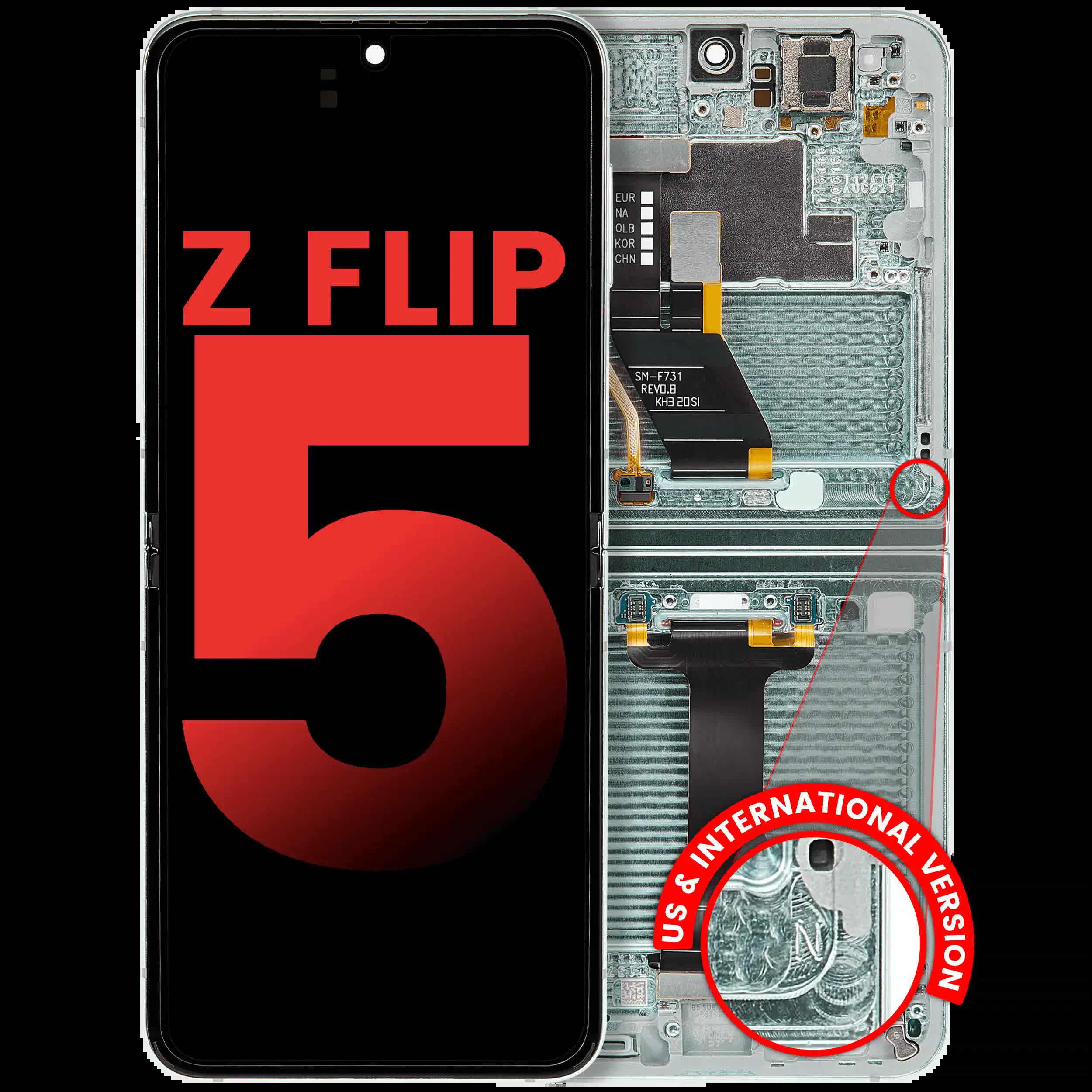Inner OLED Display mit Rahmen für Samsung Galaxy Z Flip 5 5G (F731) (US & International) (Aftermarket Plus) (Mint)