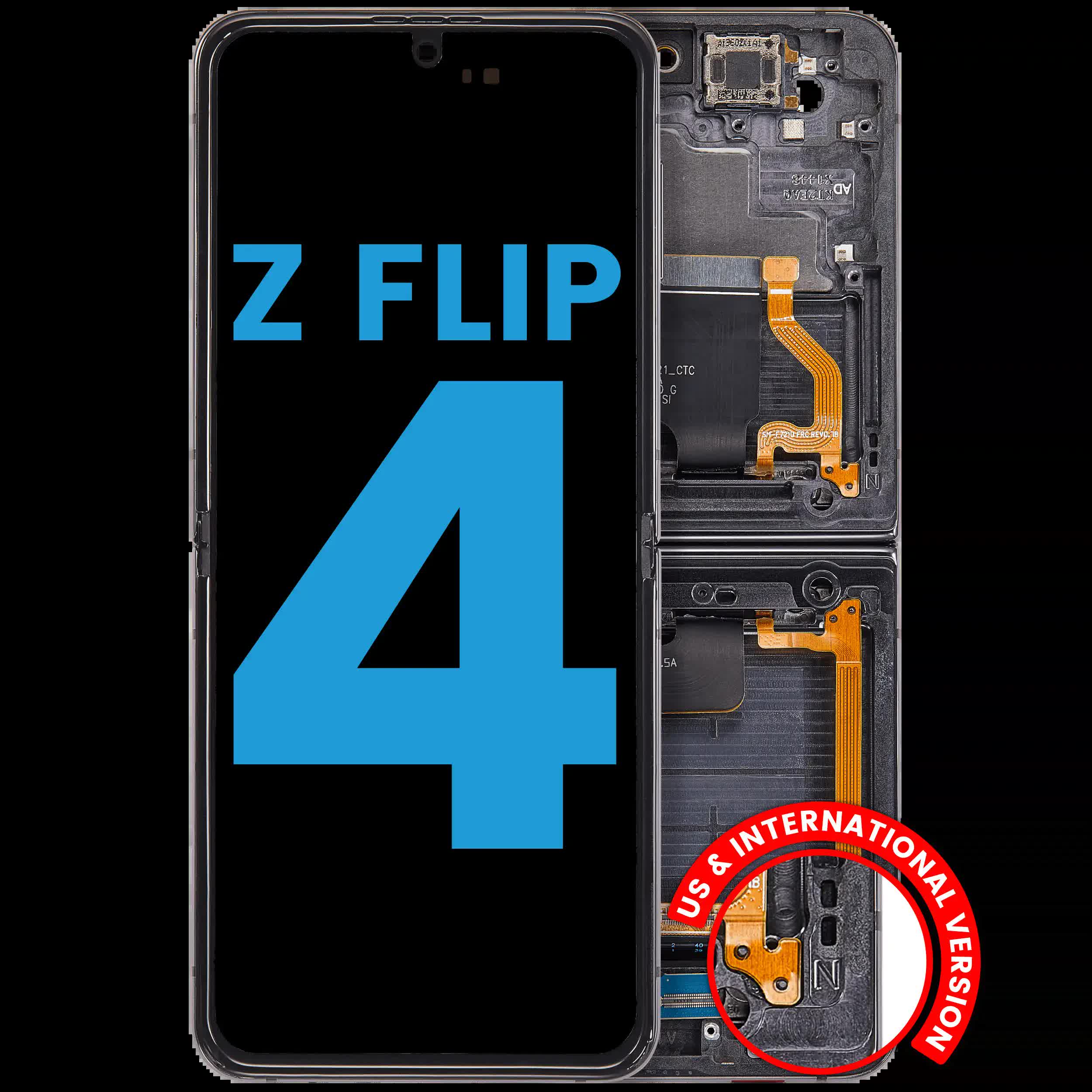 Inner OLED Display mit Rahmen für Samsung Galaxy Z Flip 4 5G (F721) (US & International Version) (Aftermarket) (Graphite)