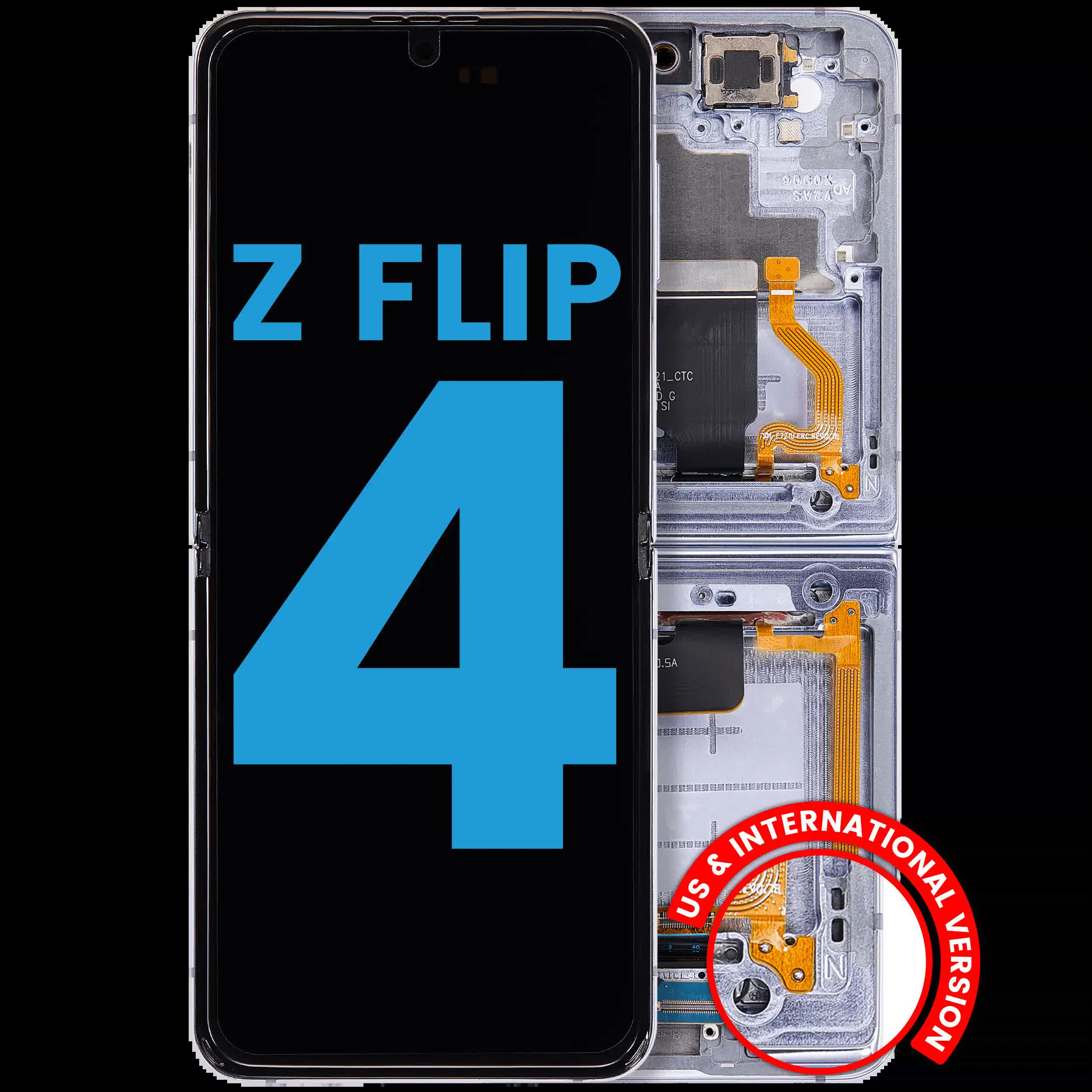 Inner OLED Display mit Rahmen für Samsung Galaxy Z Flip 4 5G (F721) (US & International Version) (Aftermarket) (Blue (Blau))