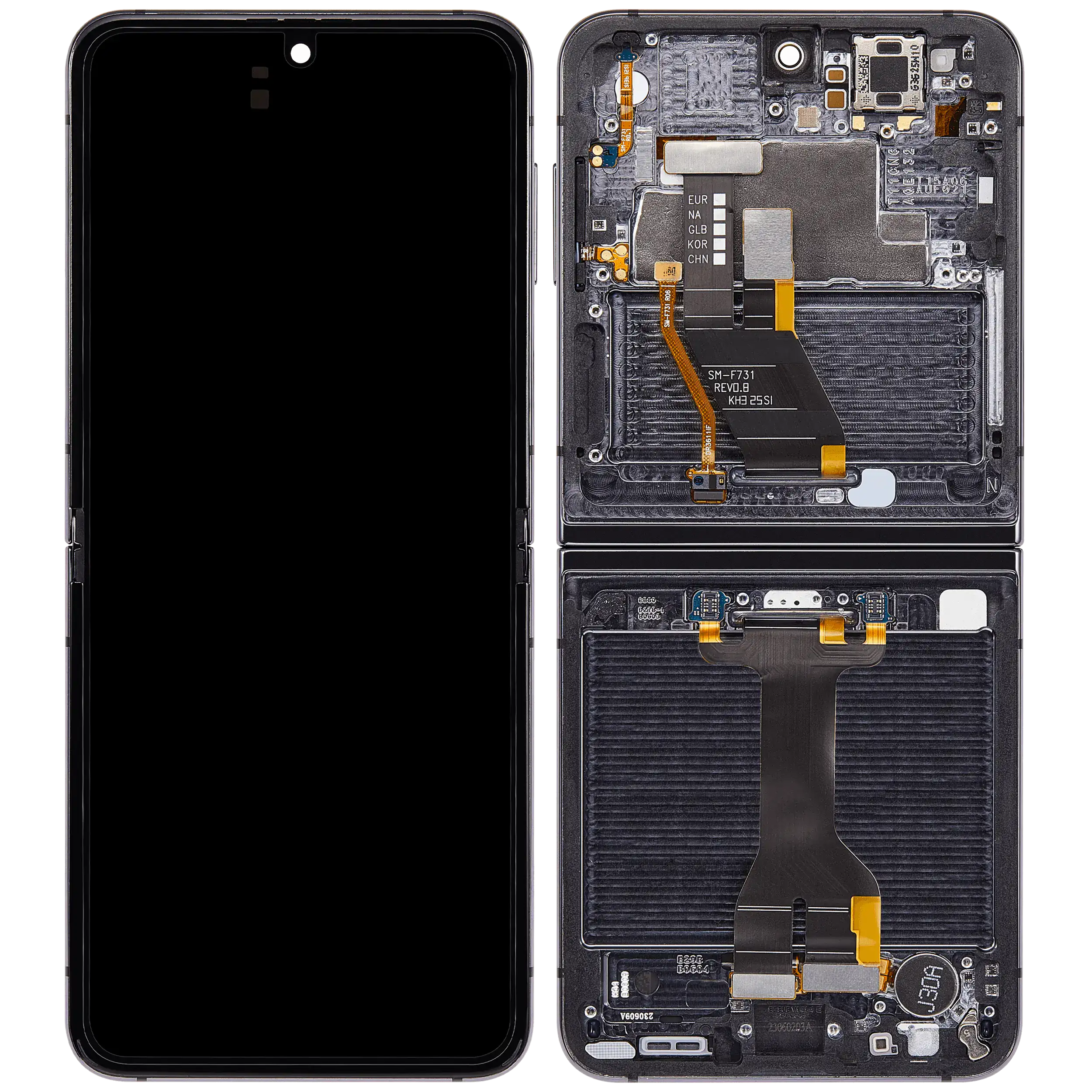 Inner OLED Display mit Rahmen für Samsung Galaxy Z Flip 5 5G (F731) (US & International) (Aftermarket) (Graphite) – Bild 2