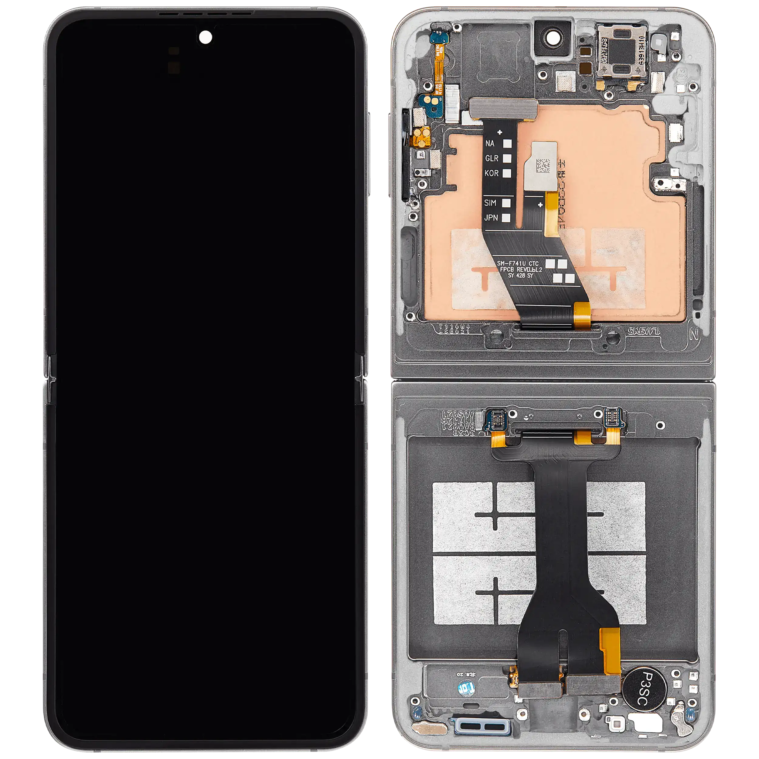 Inner OLED Display mit Rahmen für Samsung Galaxy Z Flip 6 5G (F741) (US & International) (Aftermarket) (Silver Shadow) – Bild 2