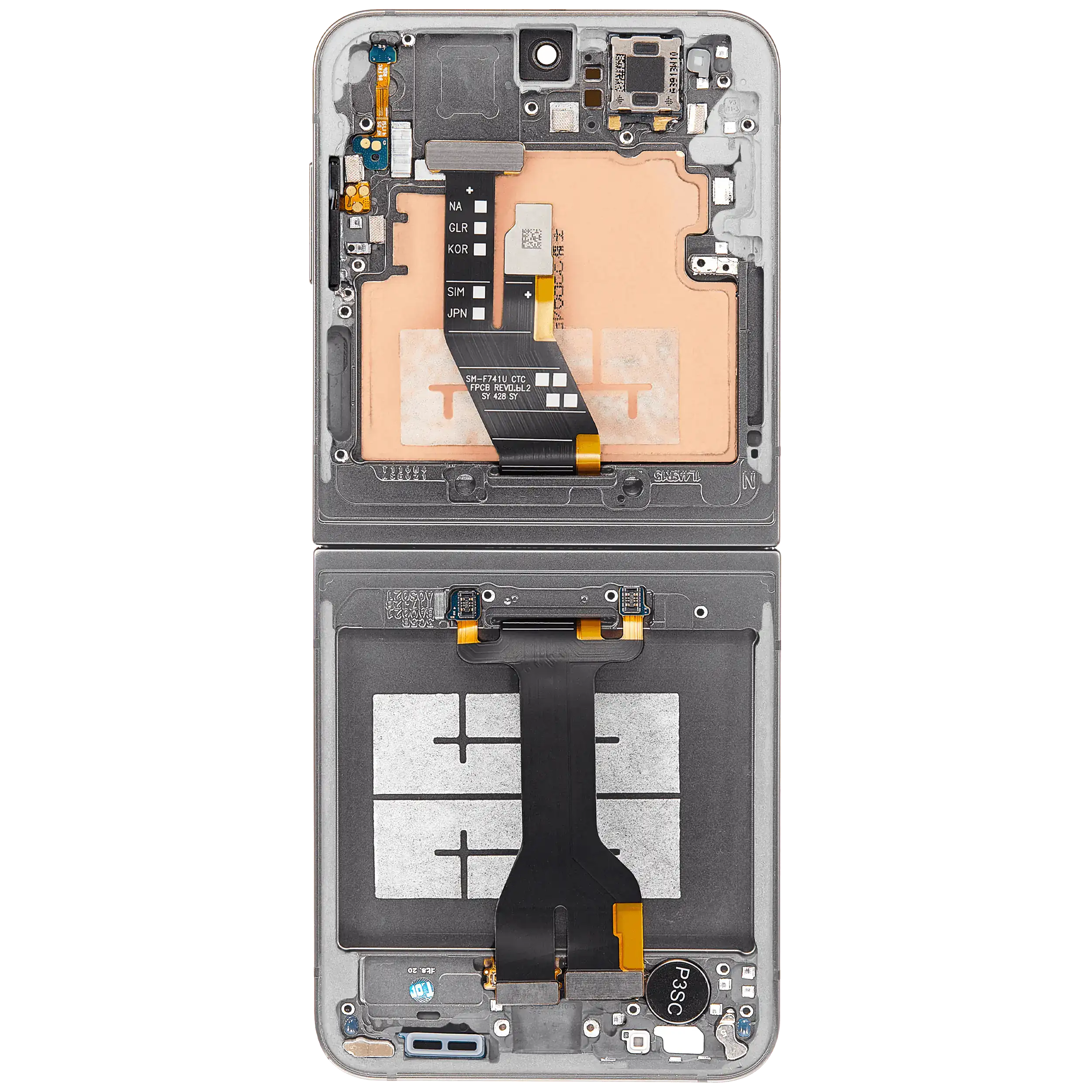 Inner OLED Display mit Rahmen für Samsung Galaxy Z Flip 6 5G (F741) (US & International) (Aftermarket) (Silver Shadow) – Bild 4