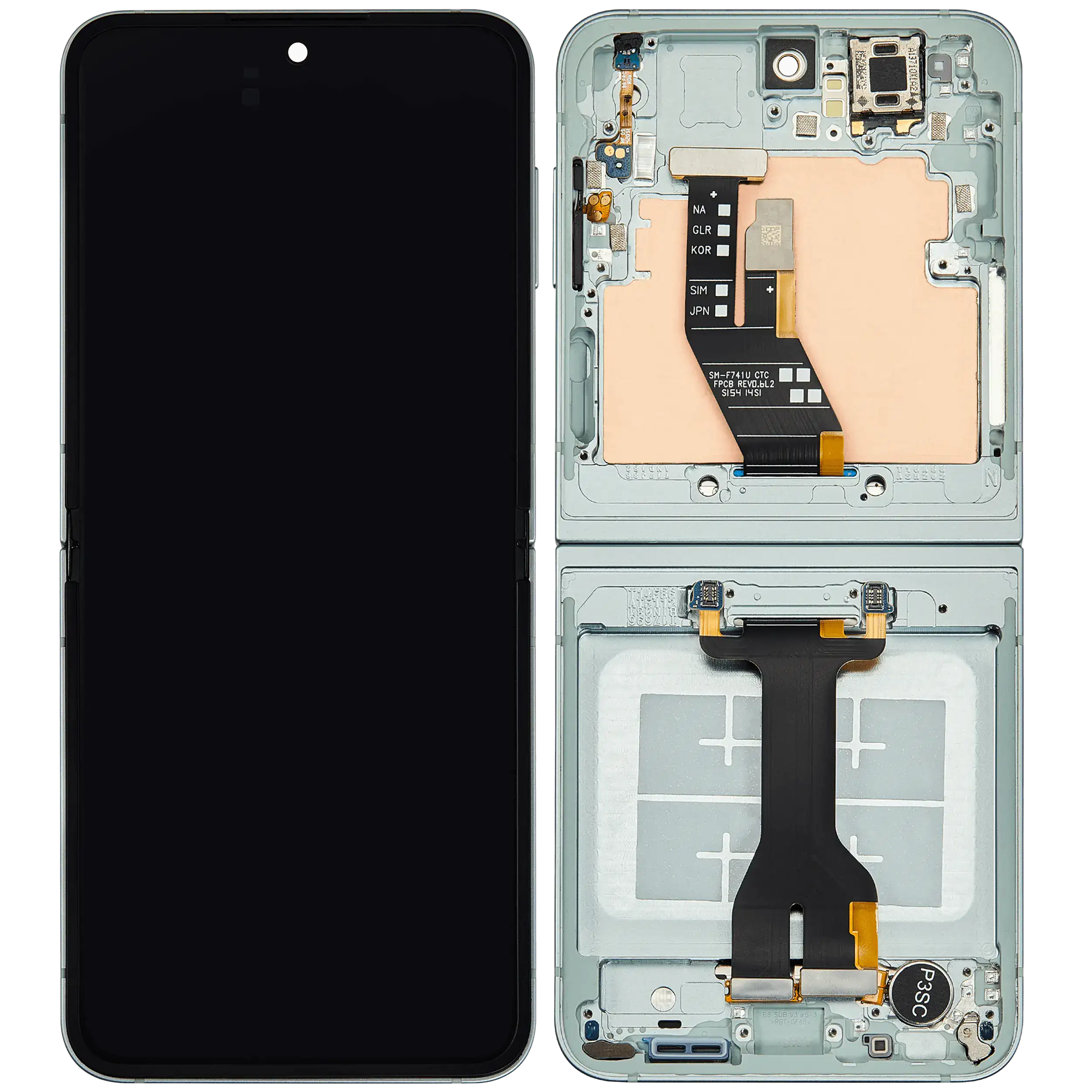 Inner OLED Display mit Rahmen für Samsung Galaxy Z Flip 6 5G (F741) (US & International) (Aftermarket) (Mint) – Bild 2