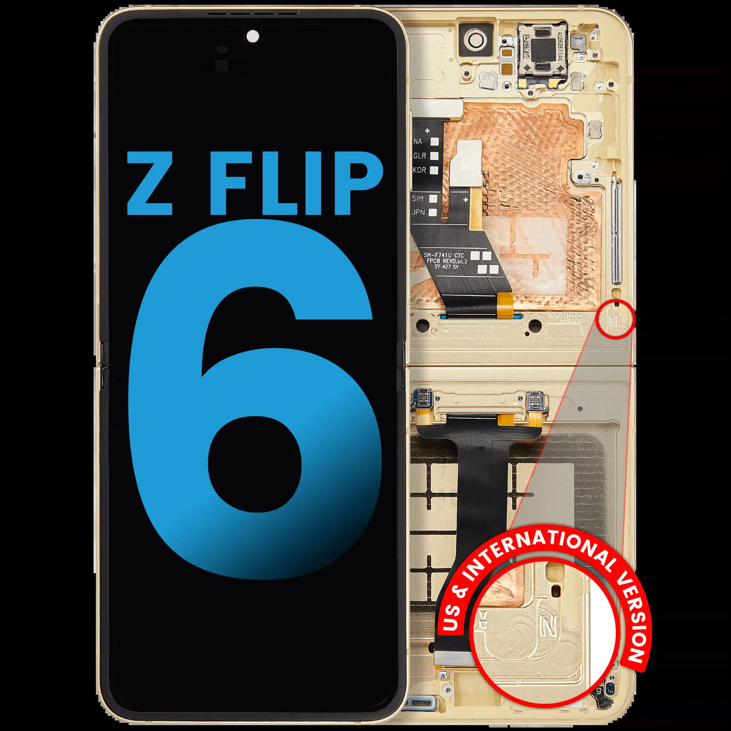 Inner OLED Display mit Rahmen für Samsung Galaxy Z Flip 6 5G (F741) (US & International) (Aftermarket) (Yellow)