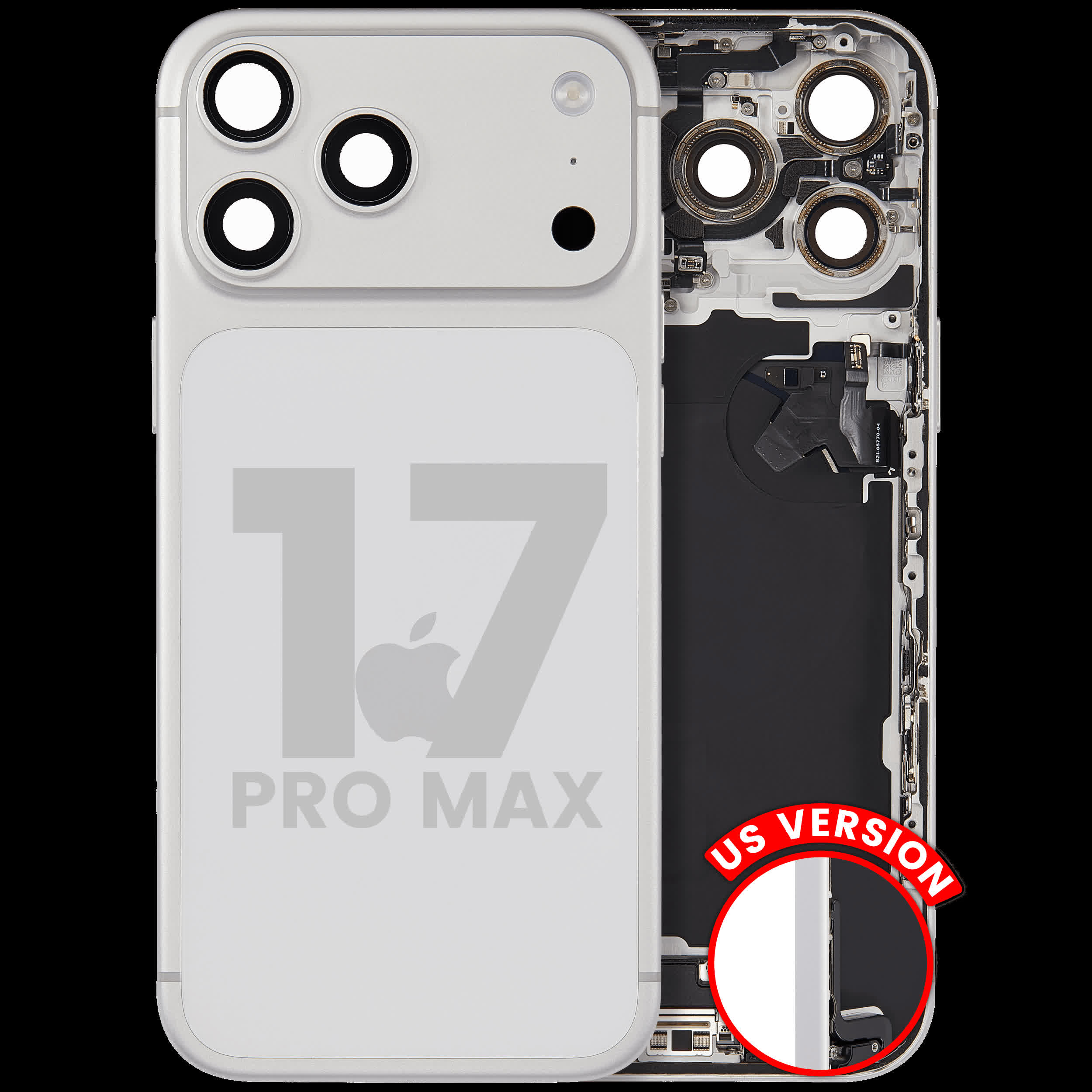 Rückgehäuse mit Ladebuchsen-Flex und Kleinteilen für iPhone 17 Pro Max (US-Version) (ausgebautes Originalteil: Grade A) (Silver (Silber))