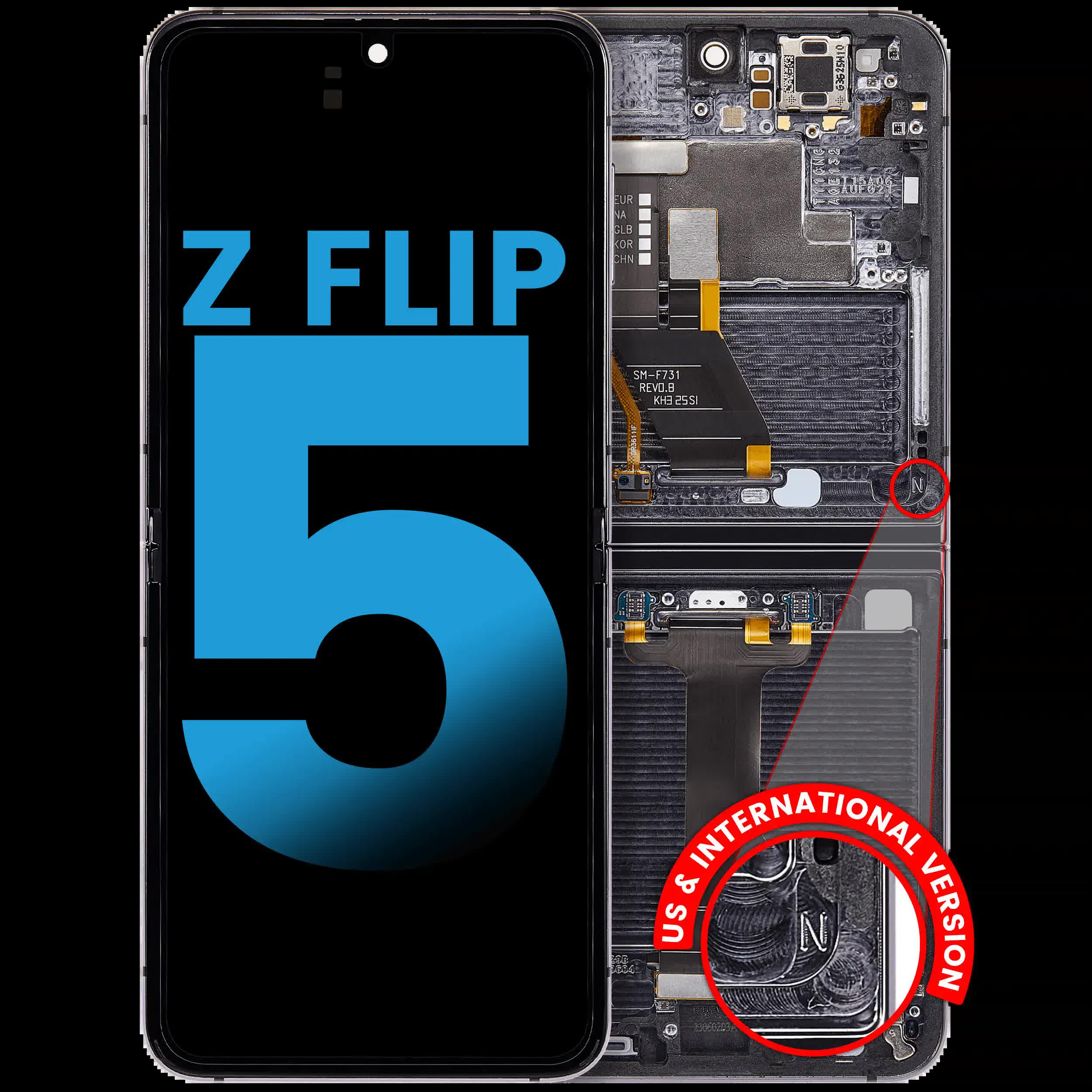 Inner OLED Display mit Rahmen für Samsung Galaxy Z Flip 5 5G (F731) (US & International) (Aftermarket) (Phantom Black)