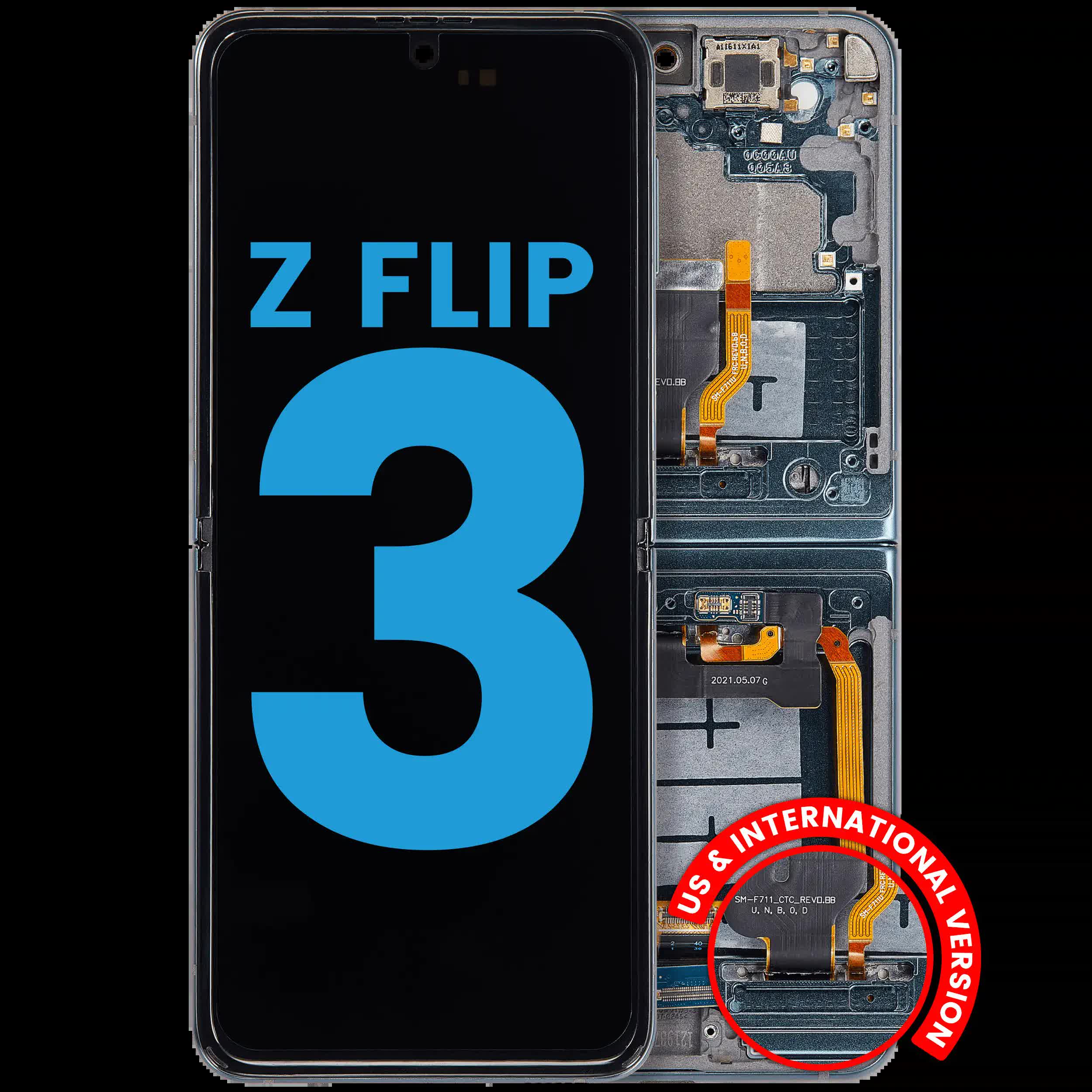 Inner OLED Display mit Rahmen für Samsung Galaxy Z Flip 3 5G (F711) (US & International) (Aftermarket) (Green (Grün))