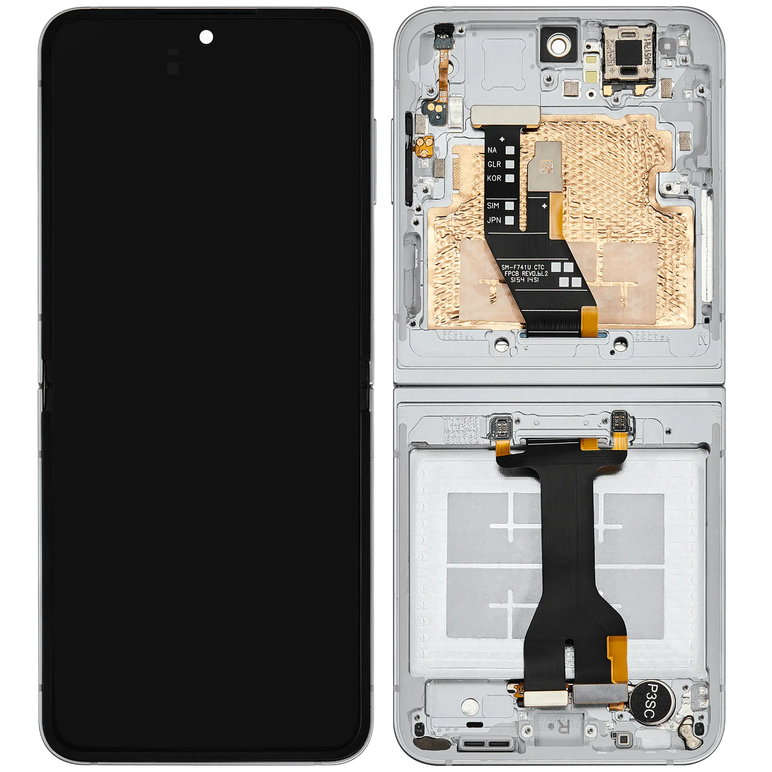 Inner OLED Display mit Rahmen für Samsung Galaxy Z Flip 6 5G (F741) (US & International) (Aftermarket) (White (Weiß)) – Bild 2