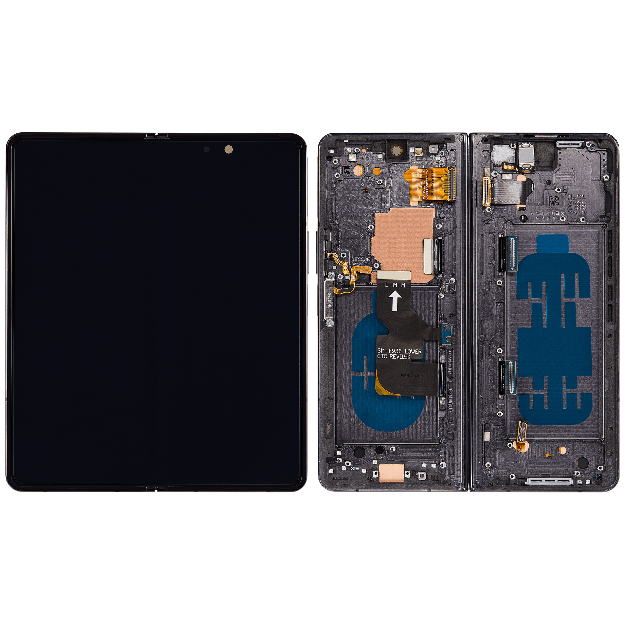 Inner OLED Display mit Rahmen für Samsung Galaxy Z Fold 4 5G (US & International) (professionell aufgearbeitet) (Phantom Black) – Bild 2