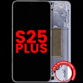 OLED Display mit Rahmen für Samsung Galaxy S25 Plus 5G (US & International Version) (Aftermarket Plus) (Icy Blue)