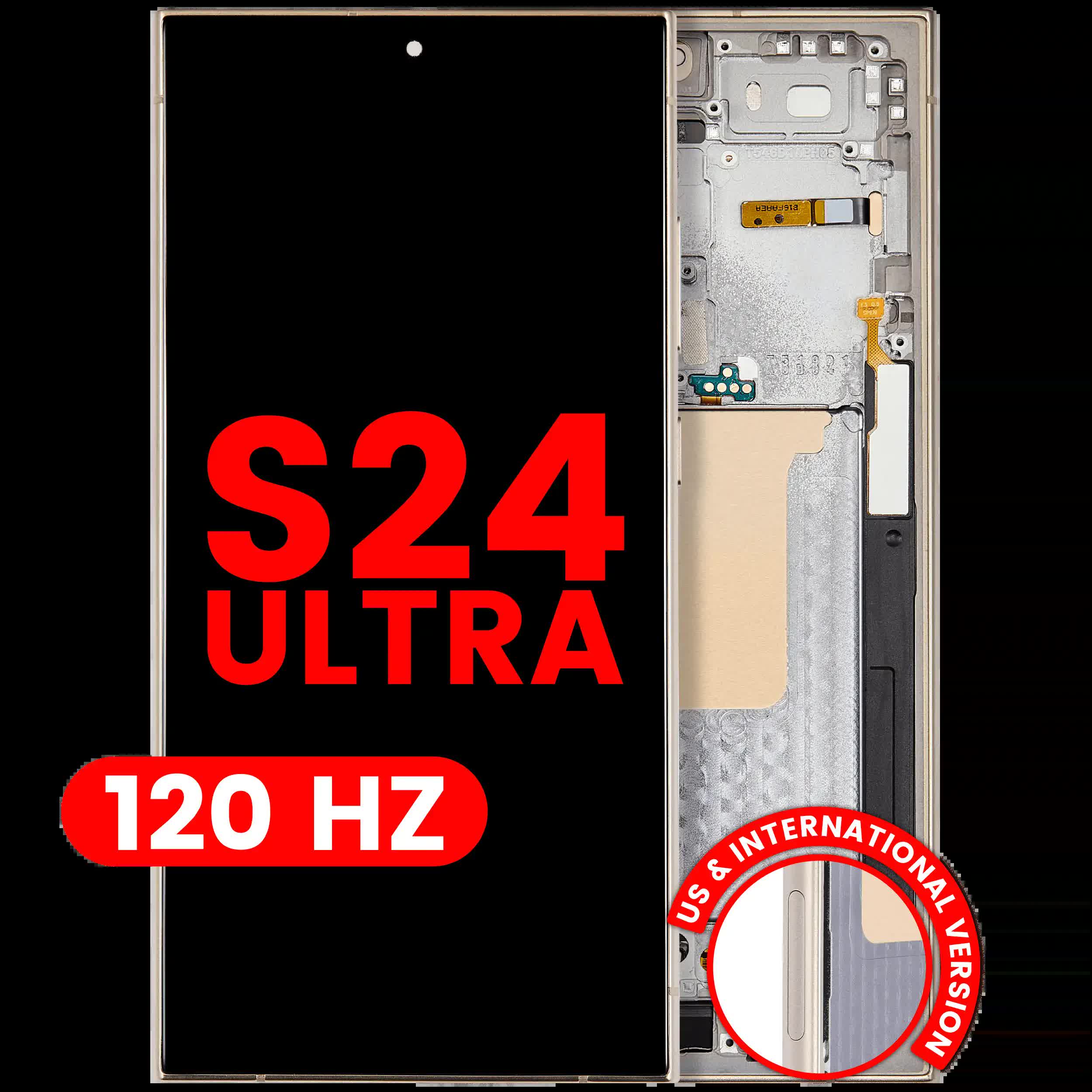OLED Display mit Rahmen für Samsung Galaxy S24 Ultra (US & International Version) (Aftermarket Plus) (120Hz) (Titanium Yellow)