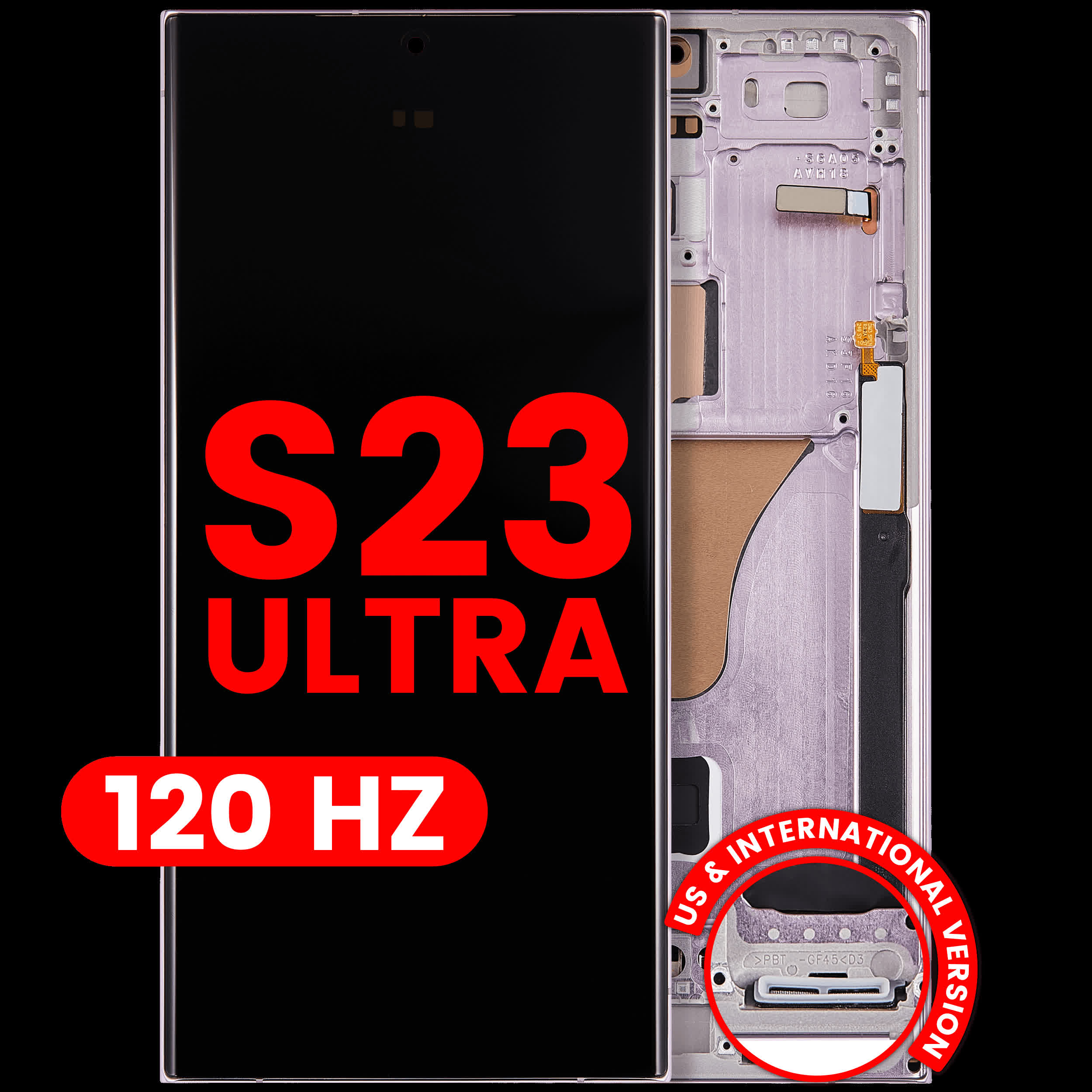 OLED Display mit Rahmen für Samsung Galaxy S23 Ultra (US & International) (Aftermarket Pro) (120Hz) (Lavender)