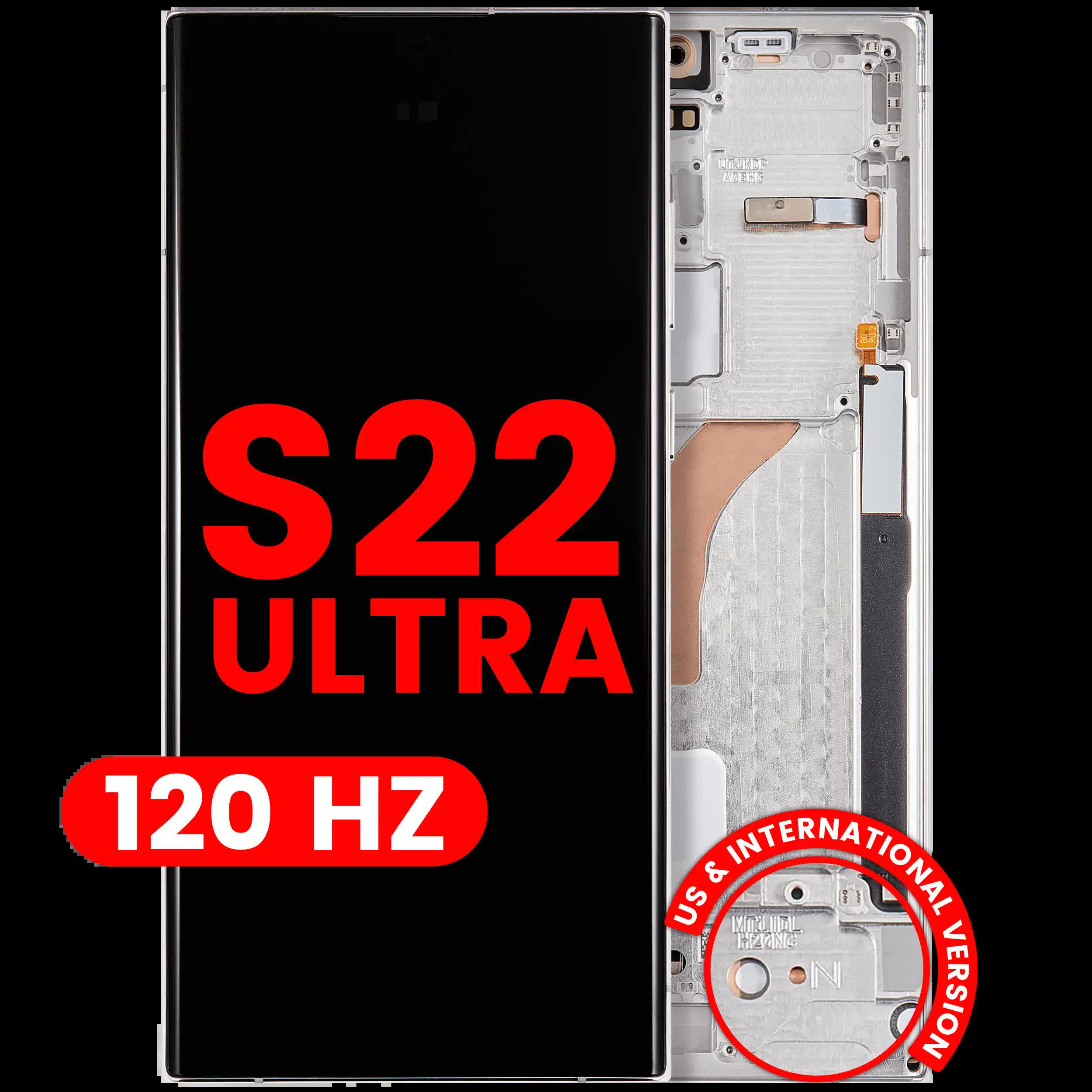 OLED Display mit Rahmen für Samsung Galaxy S22 Ultra 5G (US & International Version) (Aftermarket Pro) (120Hz) (Phantom White)